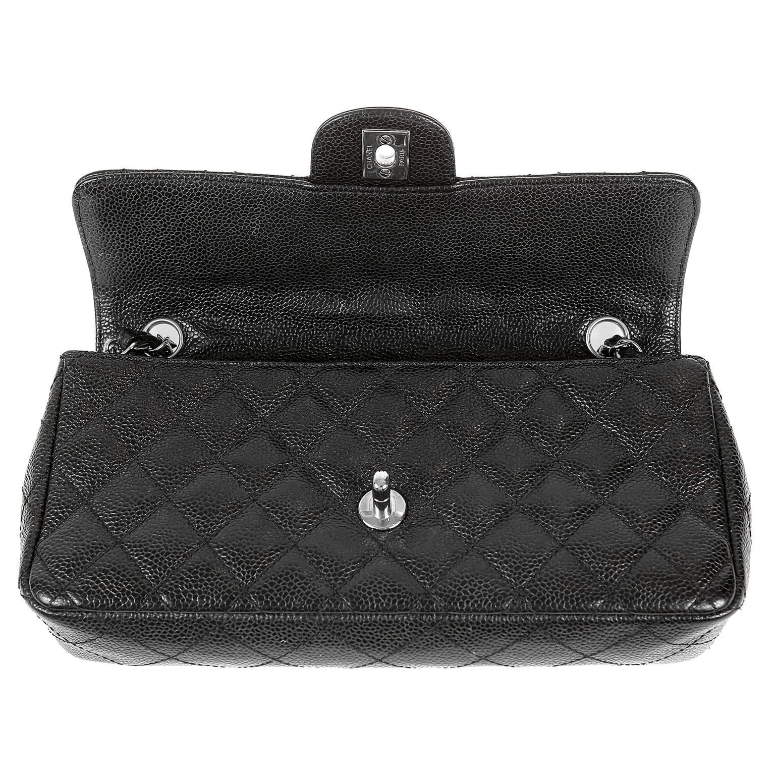 Chanel Black Caviar Leather East West Flap Bag 2