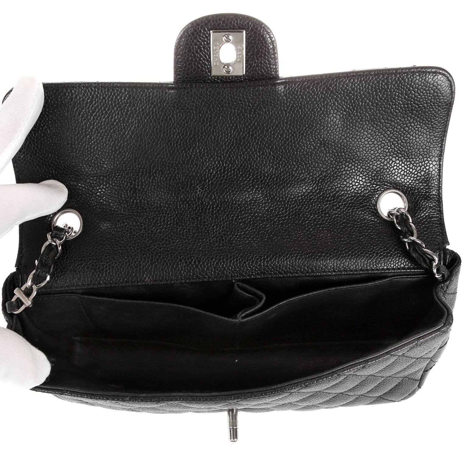 Chanel Black Caviar Leather East West Flap Bag 3