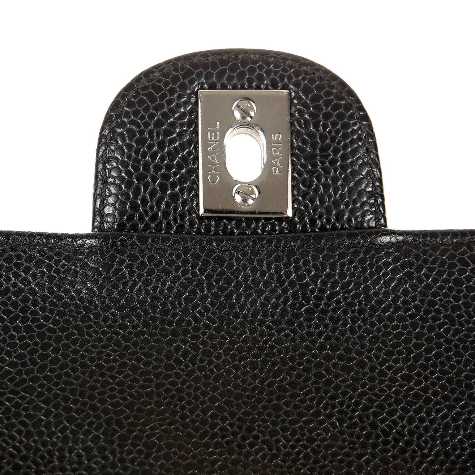 Chanel Black Caviar Leather East West Flap Bag 4