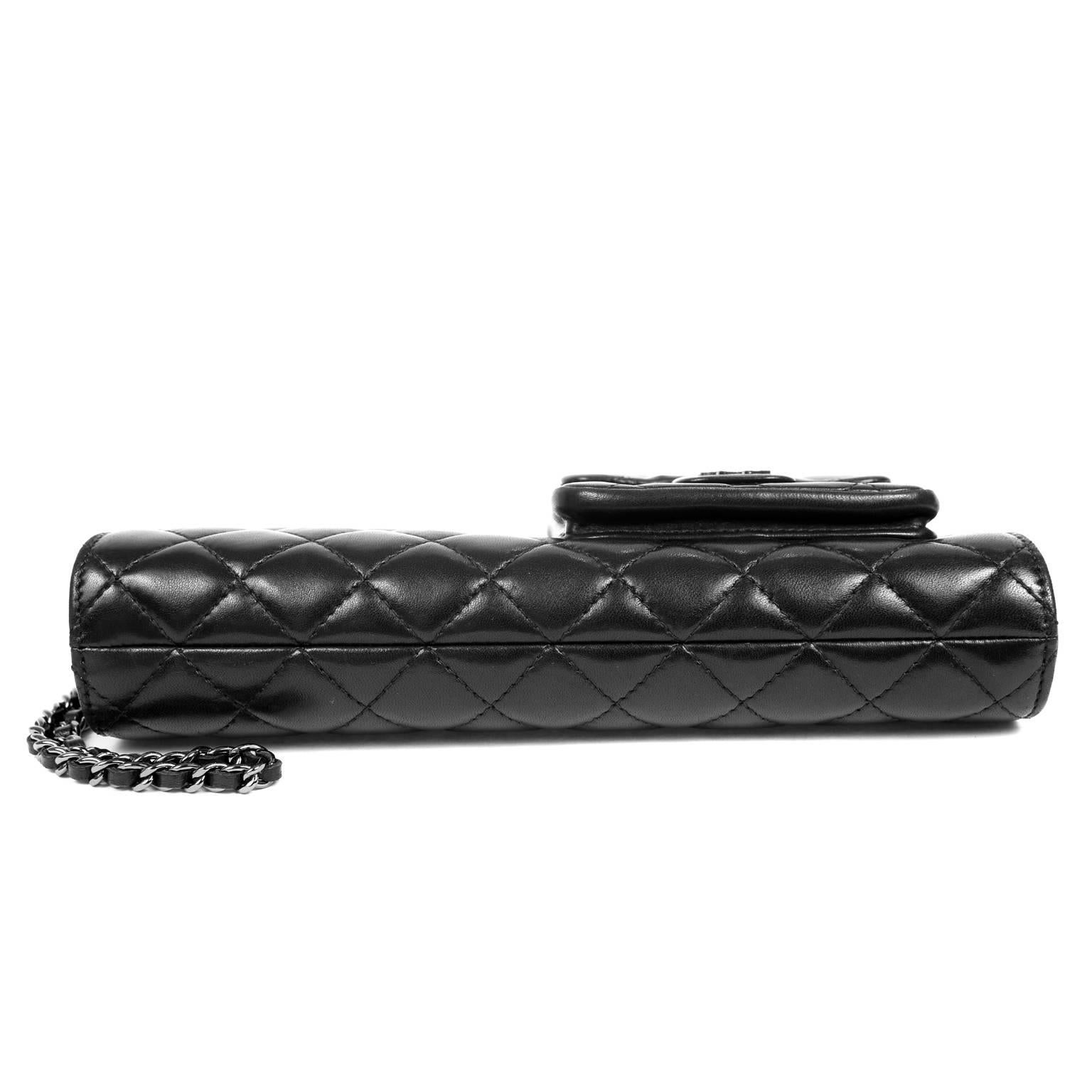 Women's Chanel Black Lambskin Wristlet Clutch