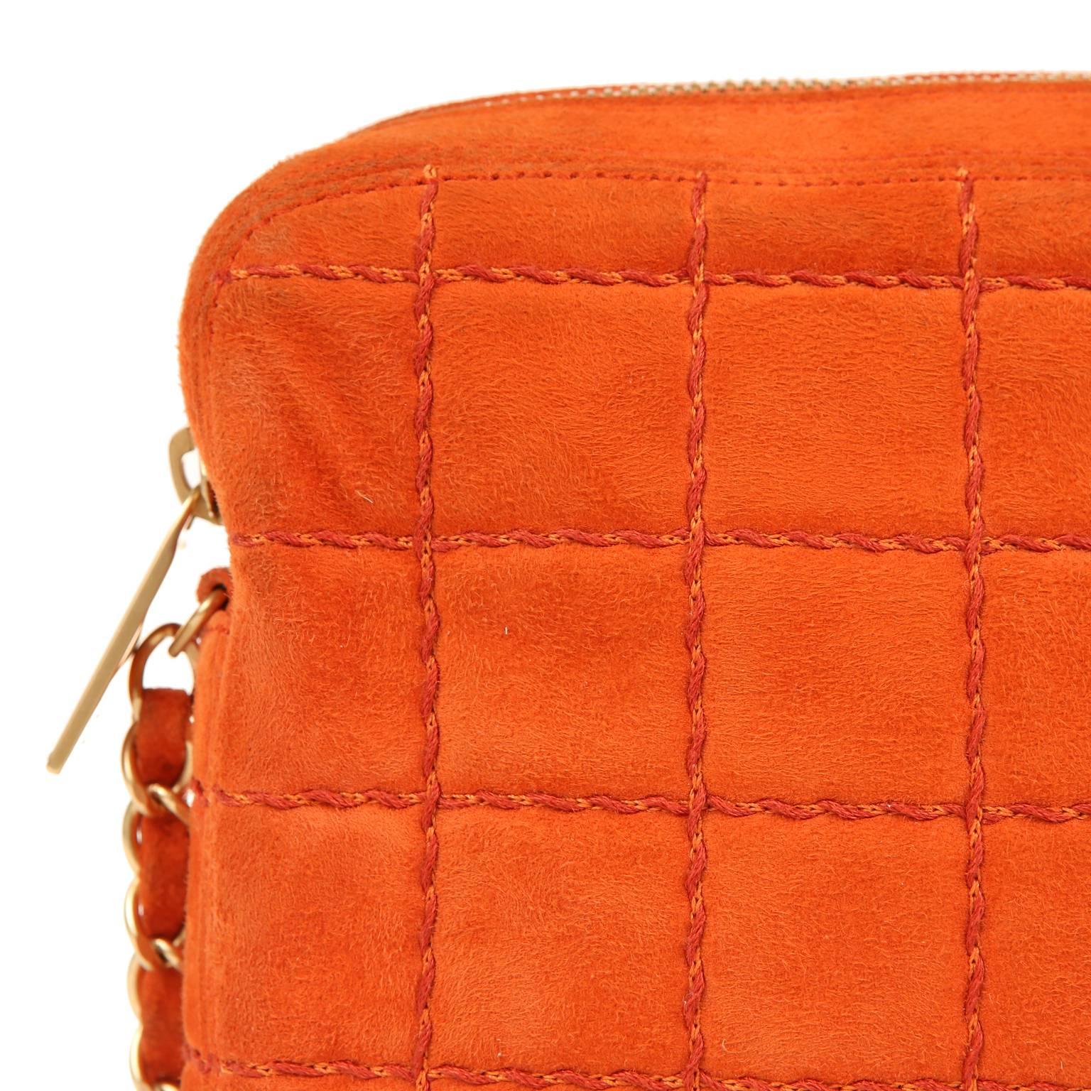 Chanel Orange Suede Camera Bag In Excellent Condition In Malibu, CA