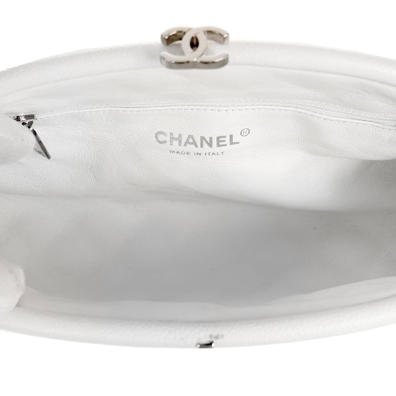 Chanel White Caviar Leather Timeless Clutch with Silver Hardware 1