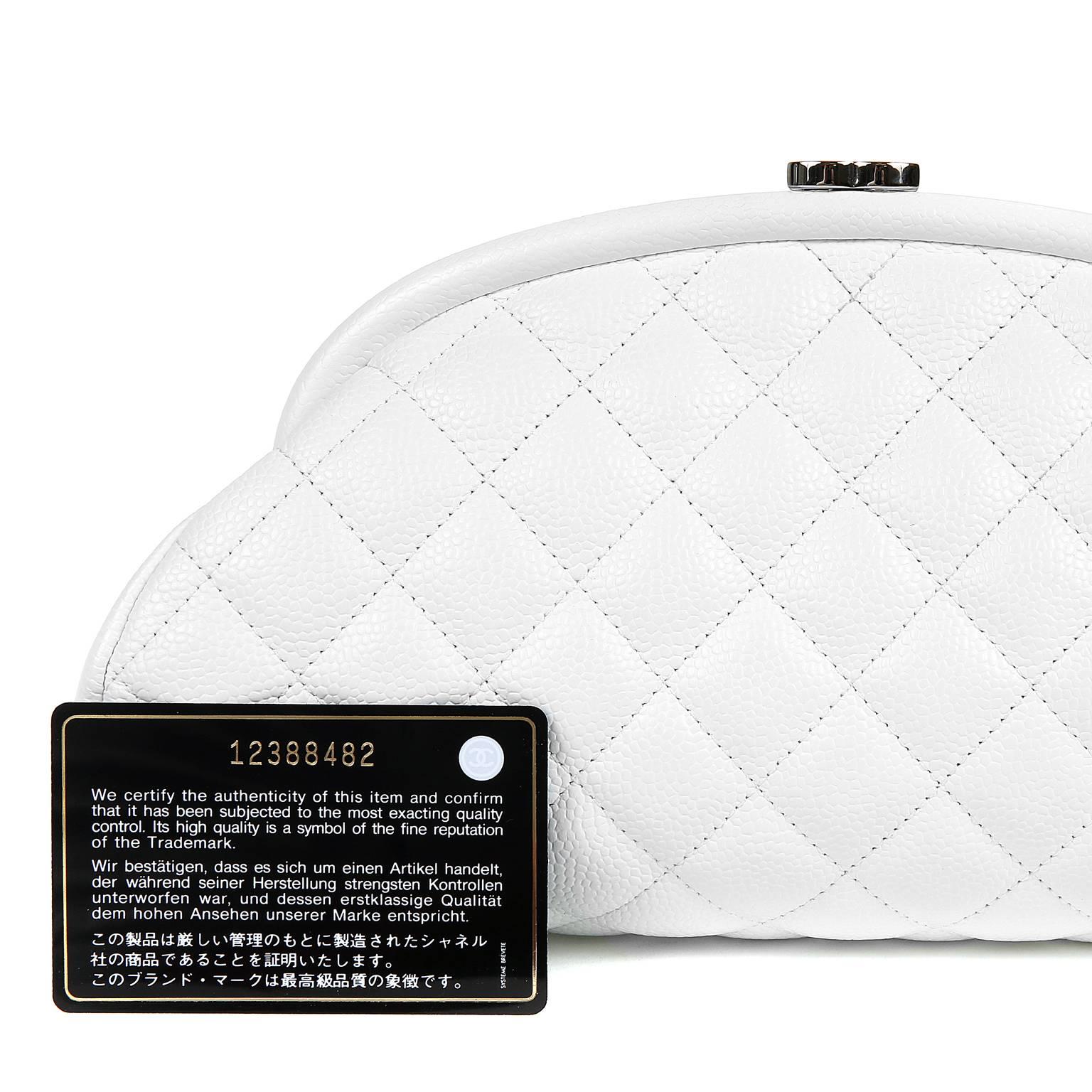 Chanel White Caviar Leather Timeless Clutch with Silver Hardware 4