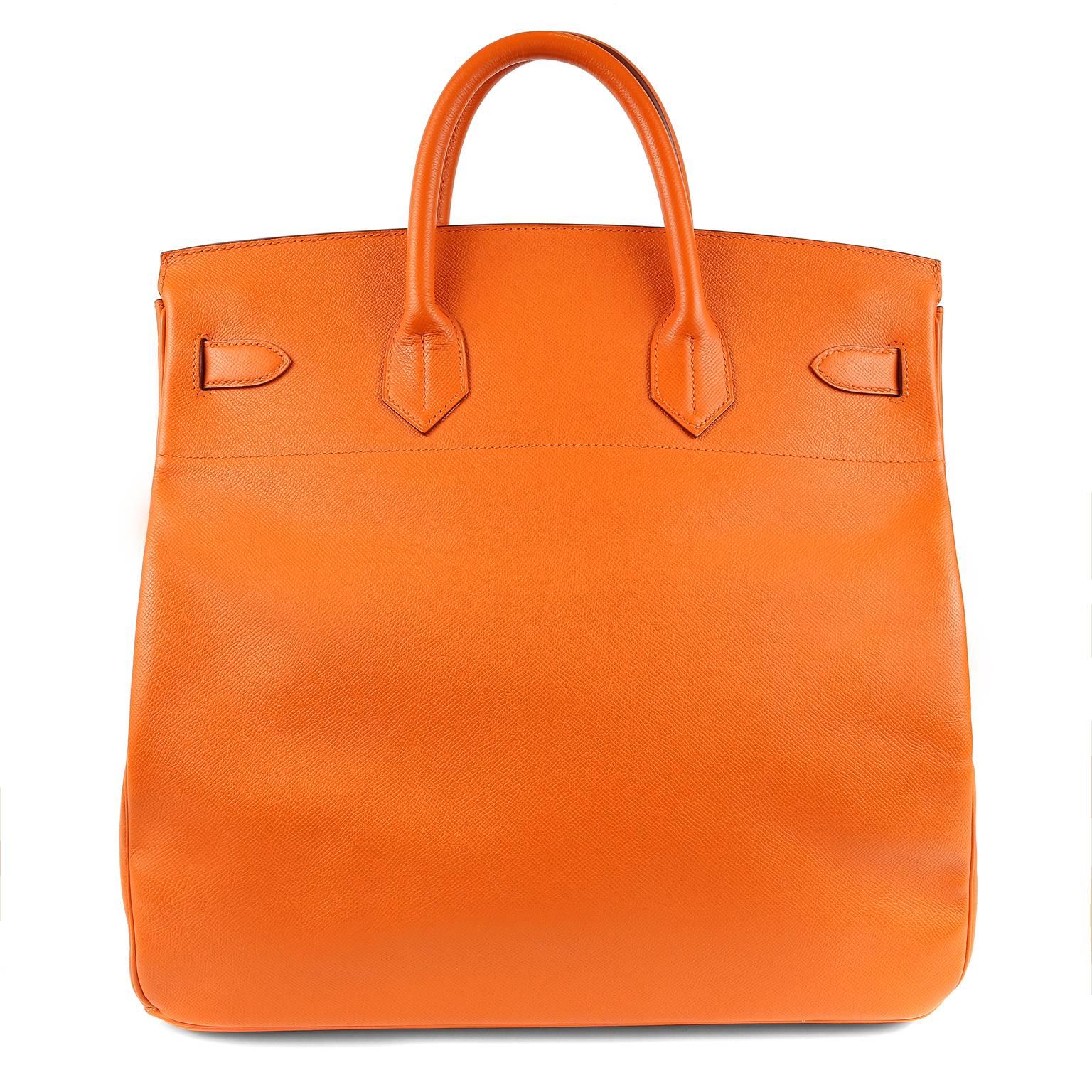 Hermès Orange Epsom Leather 40 cm HAC- Pristine Condition
 Considered the ultimate luxury item the world over and hand stitched by skilled craftsmen, wait lists of a year or more are commonplace for Hermès bags.

The HAC, or “high belts” bag, is