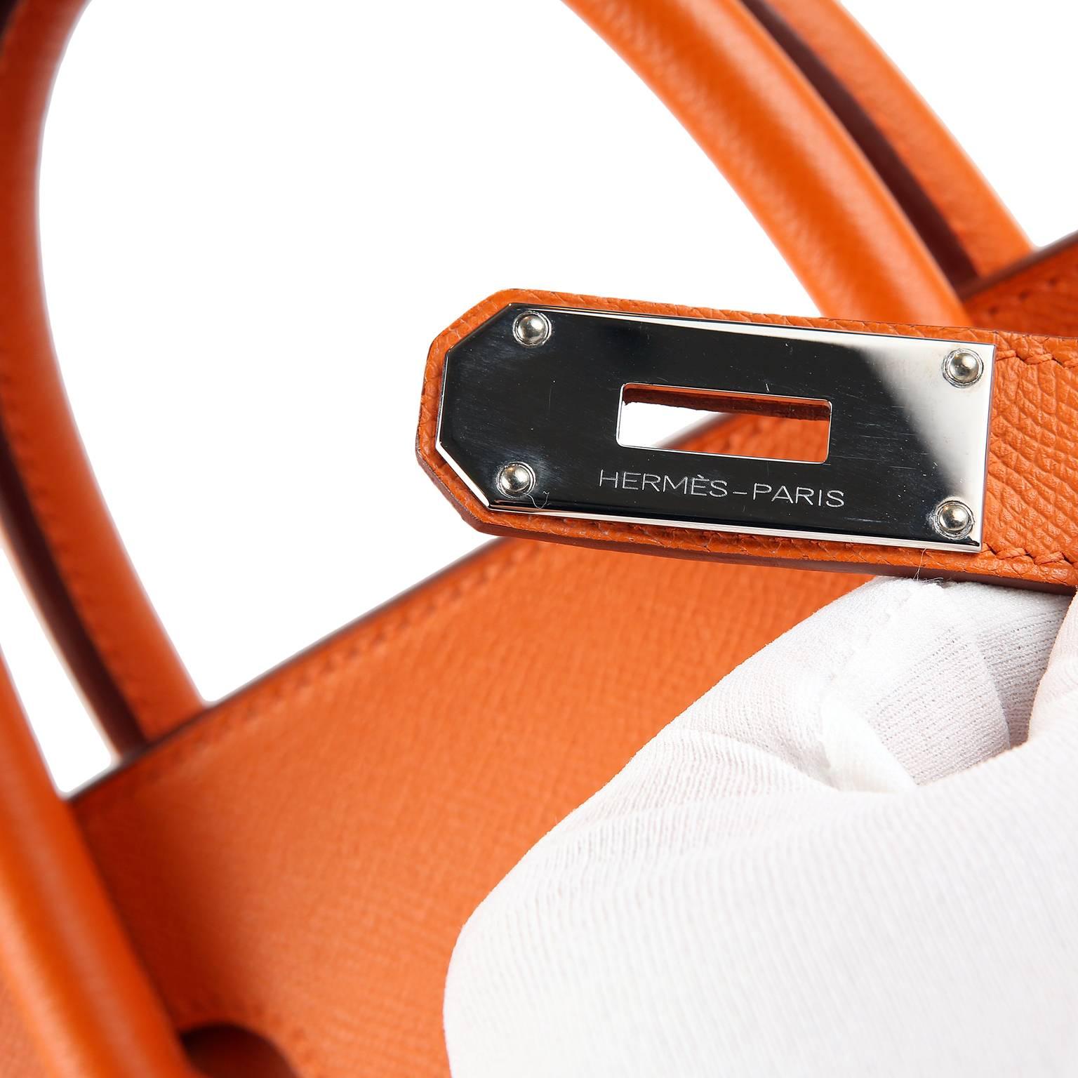 Hermès Orange Epsom 40 cm HAC with Palladium For Sale 1