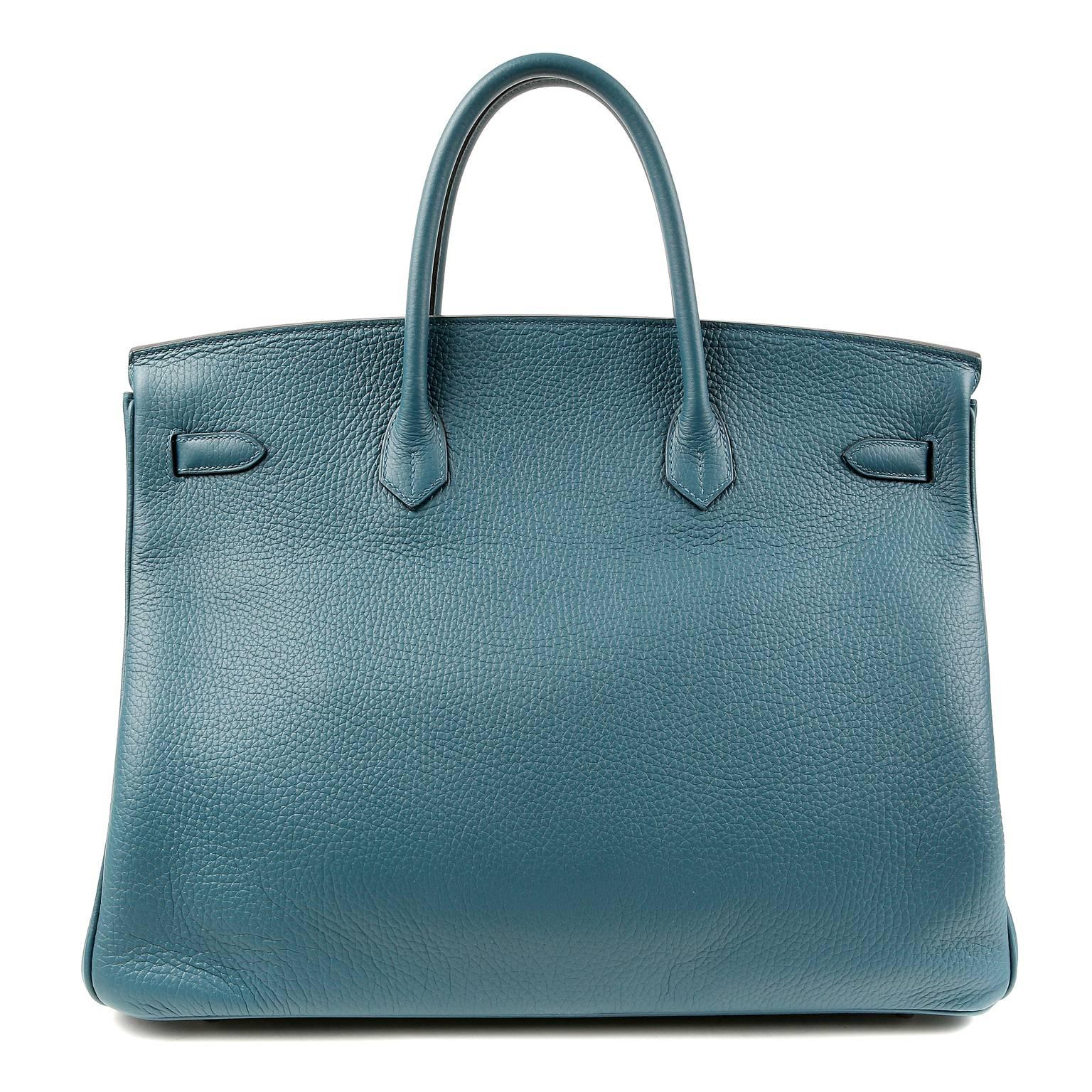 Hermès Blue Colvert Togo 40 cm Birkin- Pristine  Condition
 Hand stitched by skilled craftsmen, wait lists of a year or more are common for the Hermès Birkin. They are considered the ultimate in luxury fashion. Blue Colvert is soft and muted blue; a