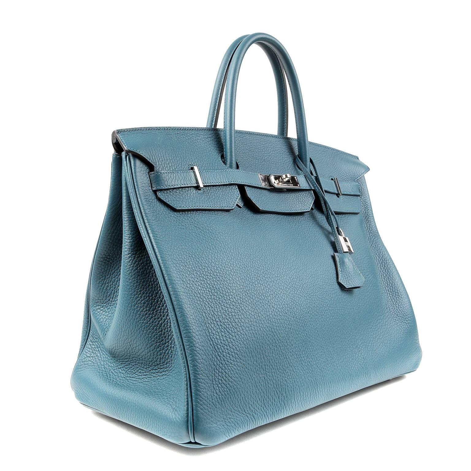 Hermès Blue Colvert Togo 40 cm Birkin Bag PHW In Excellent Condition In Malibu, CA