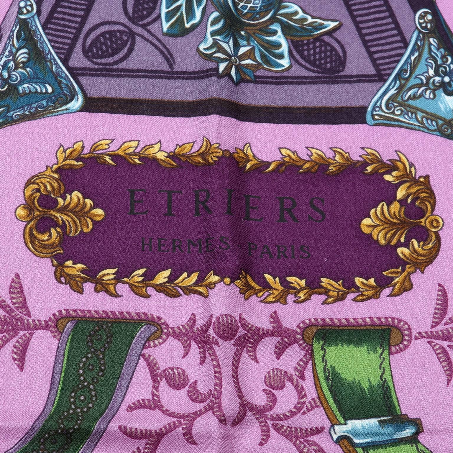 Brown Hermès Purple Etriers Shawl Scarf