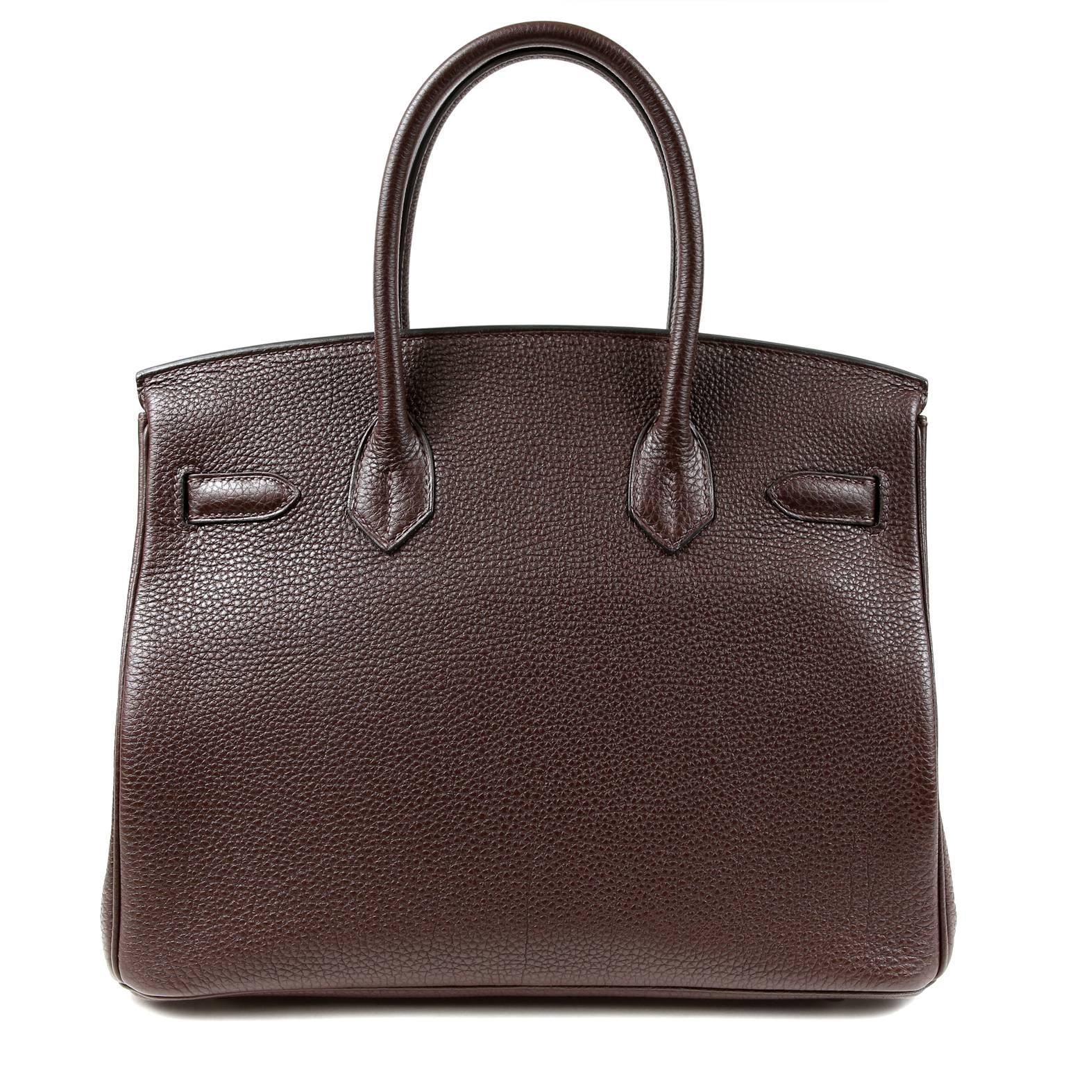 Hermès Chocolate Togo 30 cm Birkin-  Pristine Condition
  Considered the ultimate in luxury fashion, the elusive Birkin often requires excessive waitlist times.   Chocolate Togo paired with Palladium hardware is a highly desirable neutral