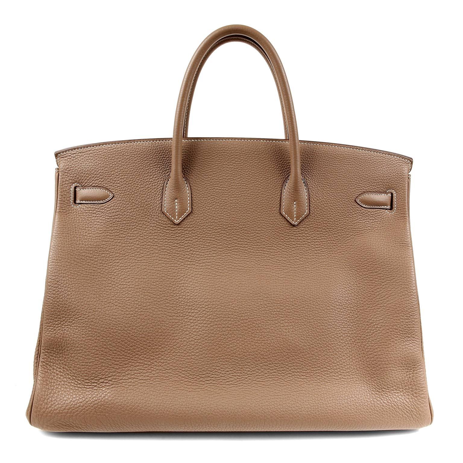 Hermès Etoupe Clemence 40 cm Birkin- Pristine Condition, appearing never carried
 Hermès bags are considered the ultimate luxury item the world over.  Hand stitched by skilled craftsmen, wait lists of a year or more are commonplace.  Etoupe is a