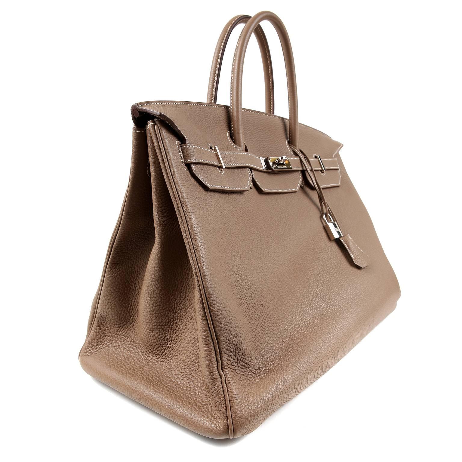 Brown Hermès Etoupe Clemence 40 cm Birkin Bag PHW