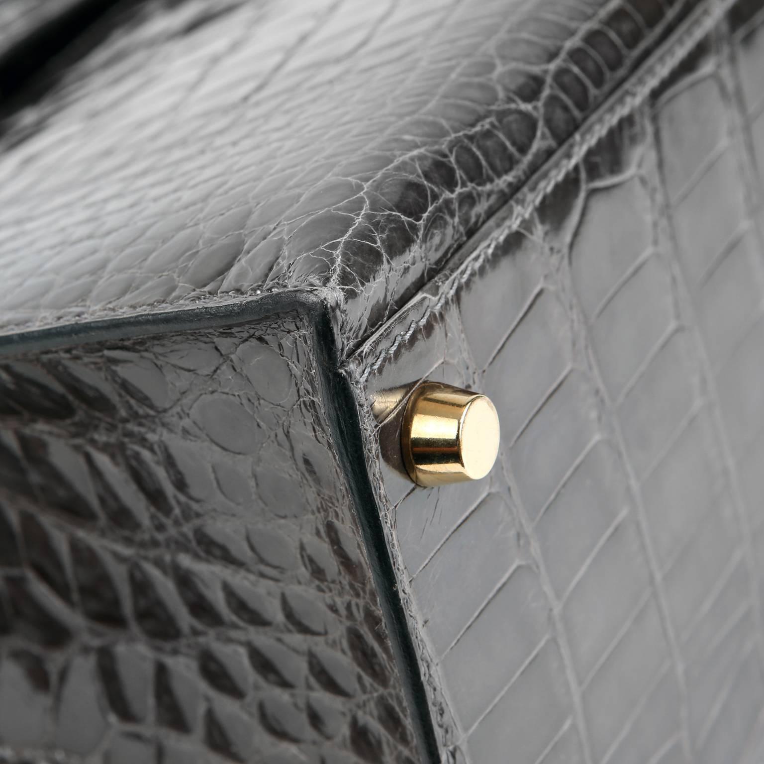 Black Hermès Graphite Alligator 28 cm Kelly Bag GHW