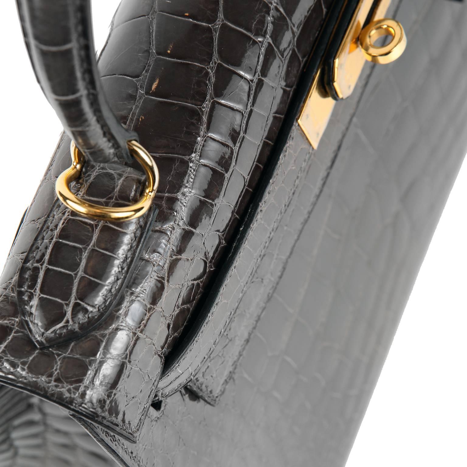 Hermès Graphite Alligator 28 cm Kelly Bag GHW 2