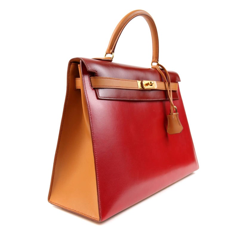 Tri Color Box Hermès Tri Color Box Calf 35 cm Kelly Sellier- Red, Rouge H, Gold at ...