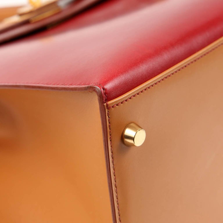 Tri Color Box Hermès Tri Color Box Calf 35 cm Kelly Sellier- Red, Rouge H, Gold at ...