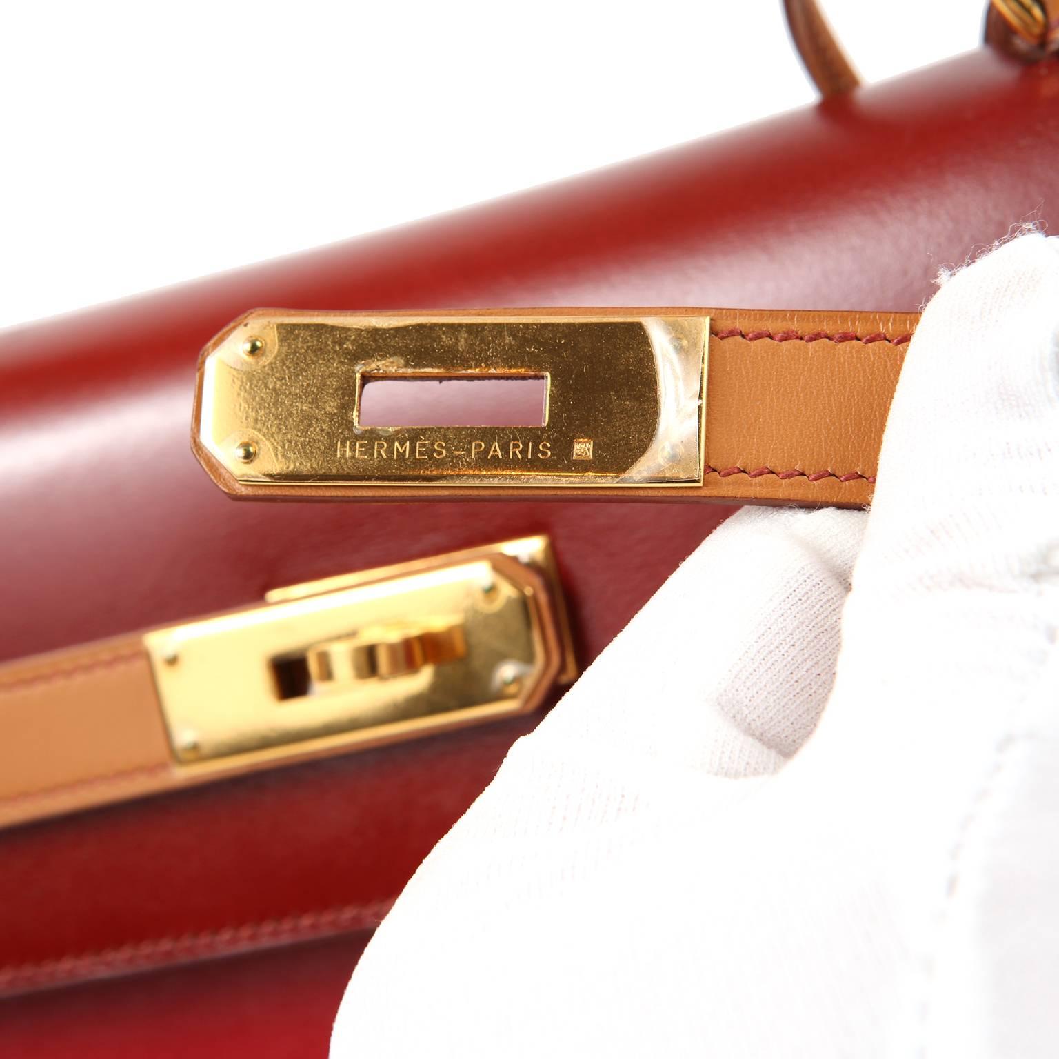 Hermès Tri Color Box Calf 35 cm Kelly Sellier- Red, Rouge H, Gold 1