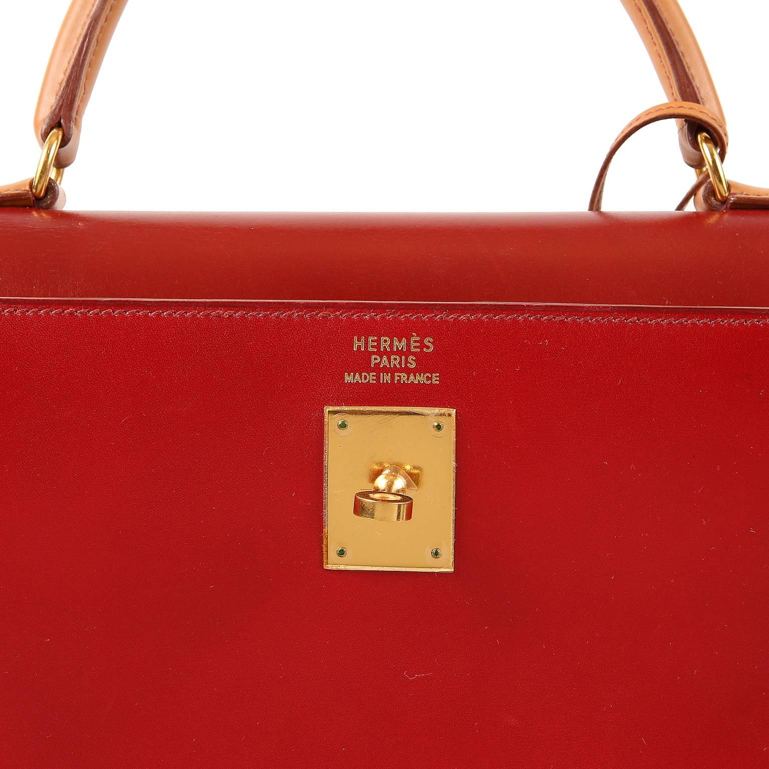 Hermès Tri Color Box Calf 35 cm Kelly Sellier- Red, Rouge H, Gold 2