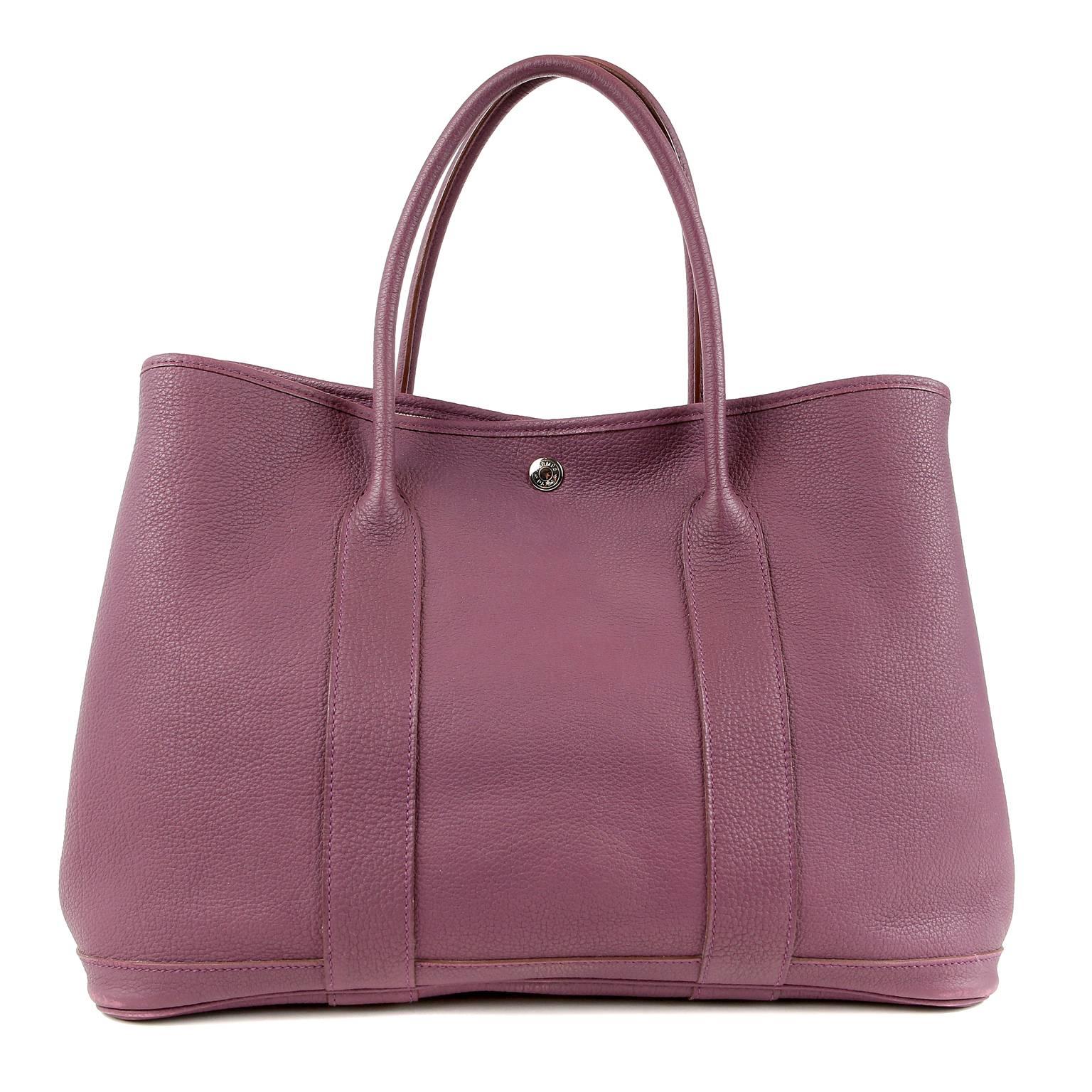 Gray Hermès Violet All Leather Garden Party Tote- Togo, PHW For Sale
