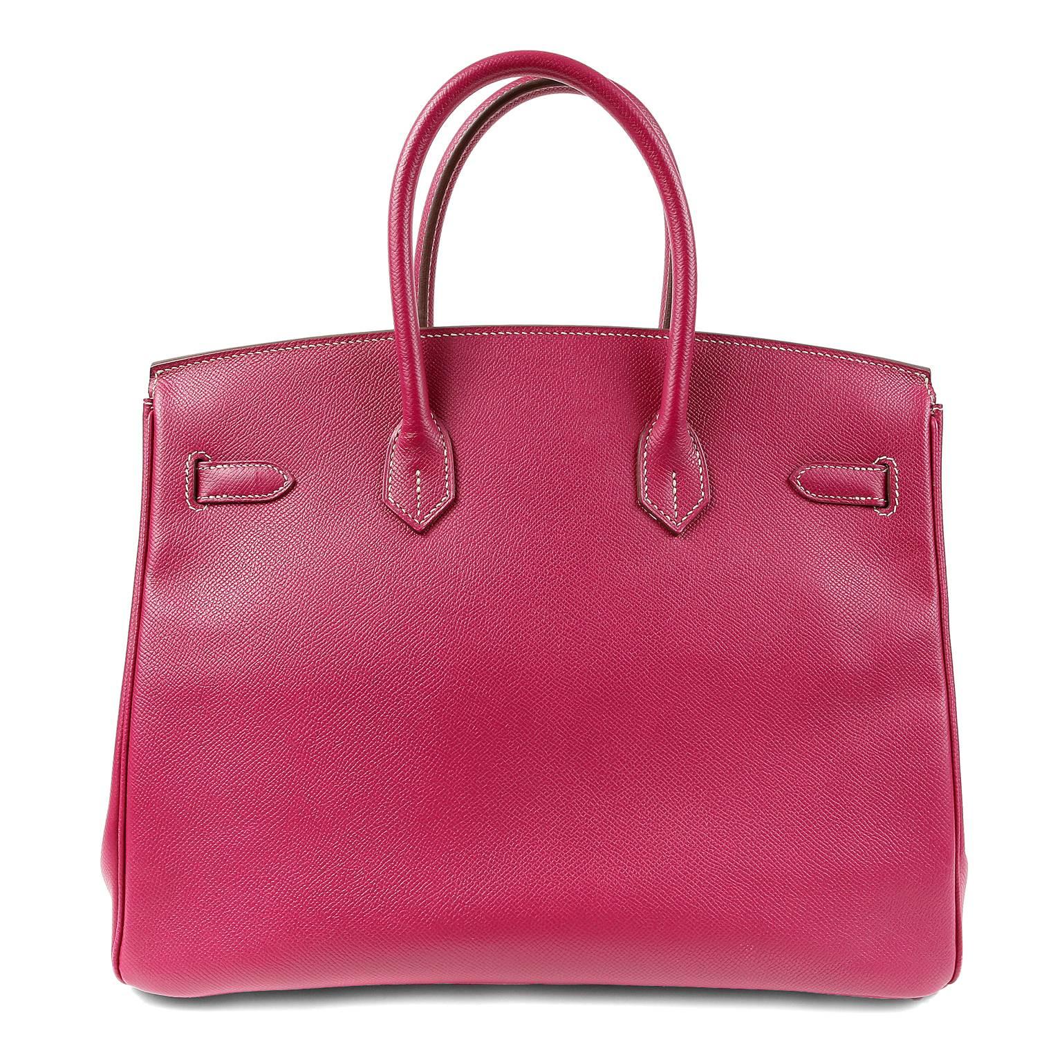 Hermès Raspberry Epsom 35 cm Birkin- EXCELLENT PLUS Condition  Hermès bags are considered the ultimate luxury item the world over.  Hand stitched by skilled craftsmen, wait lists of a year or more are commonplace.  This particular Birkin is in