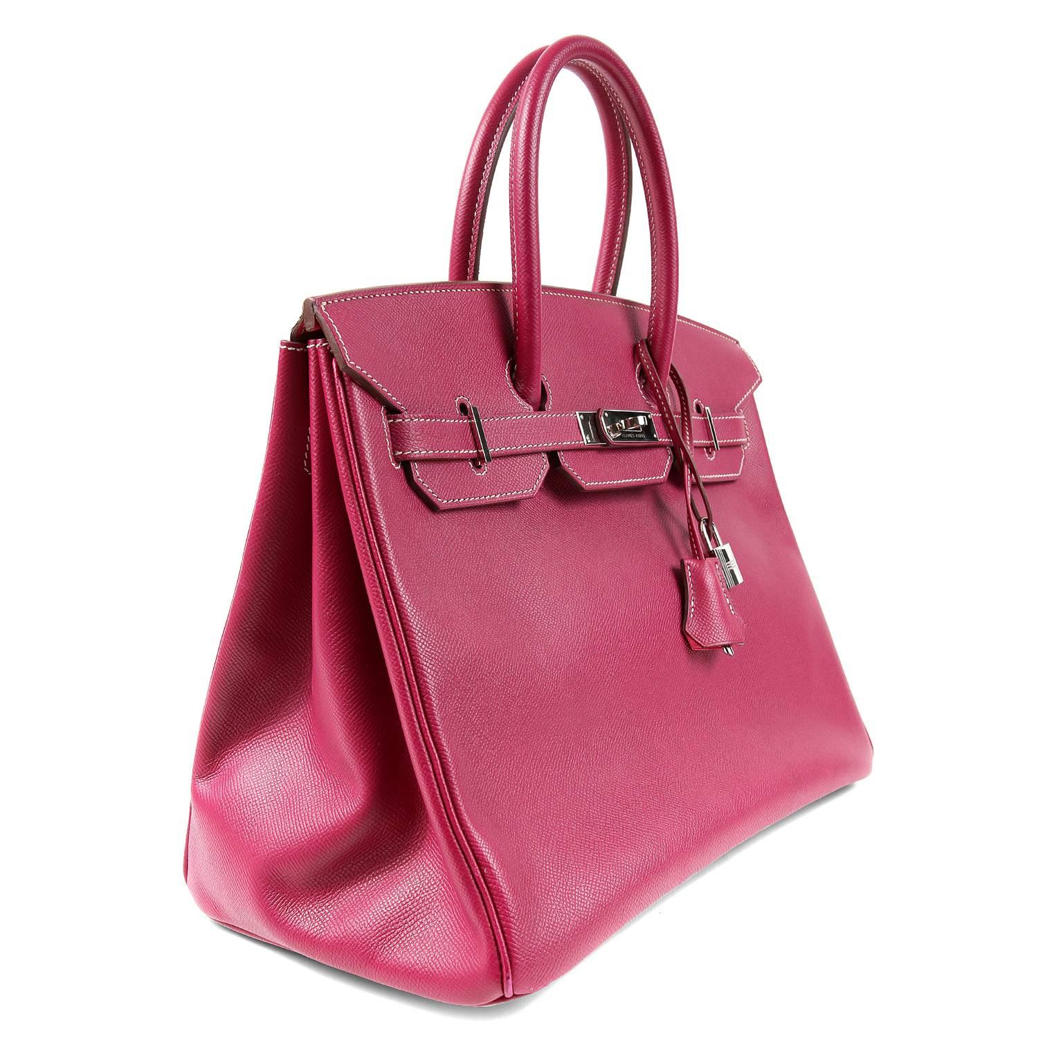 Pink Hermès Raspberry Epsom 35 cm Birkin Bag with Rose Tyrien Interior