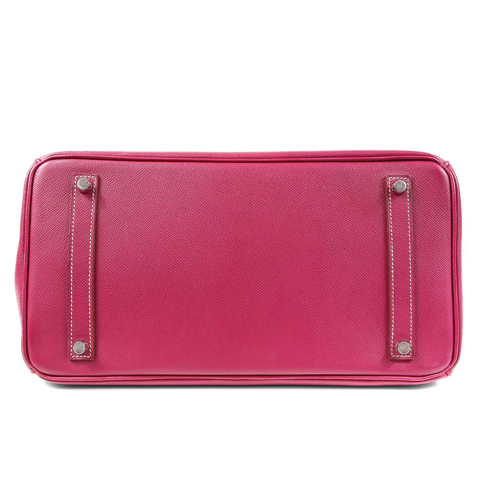 Hermès Raspberry Epsom 35 cm Birkin Bag with Rose Tyrien Interior In Excellent Condition In Malibu, CA