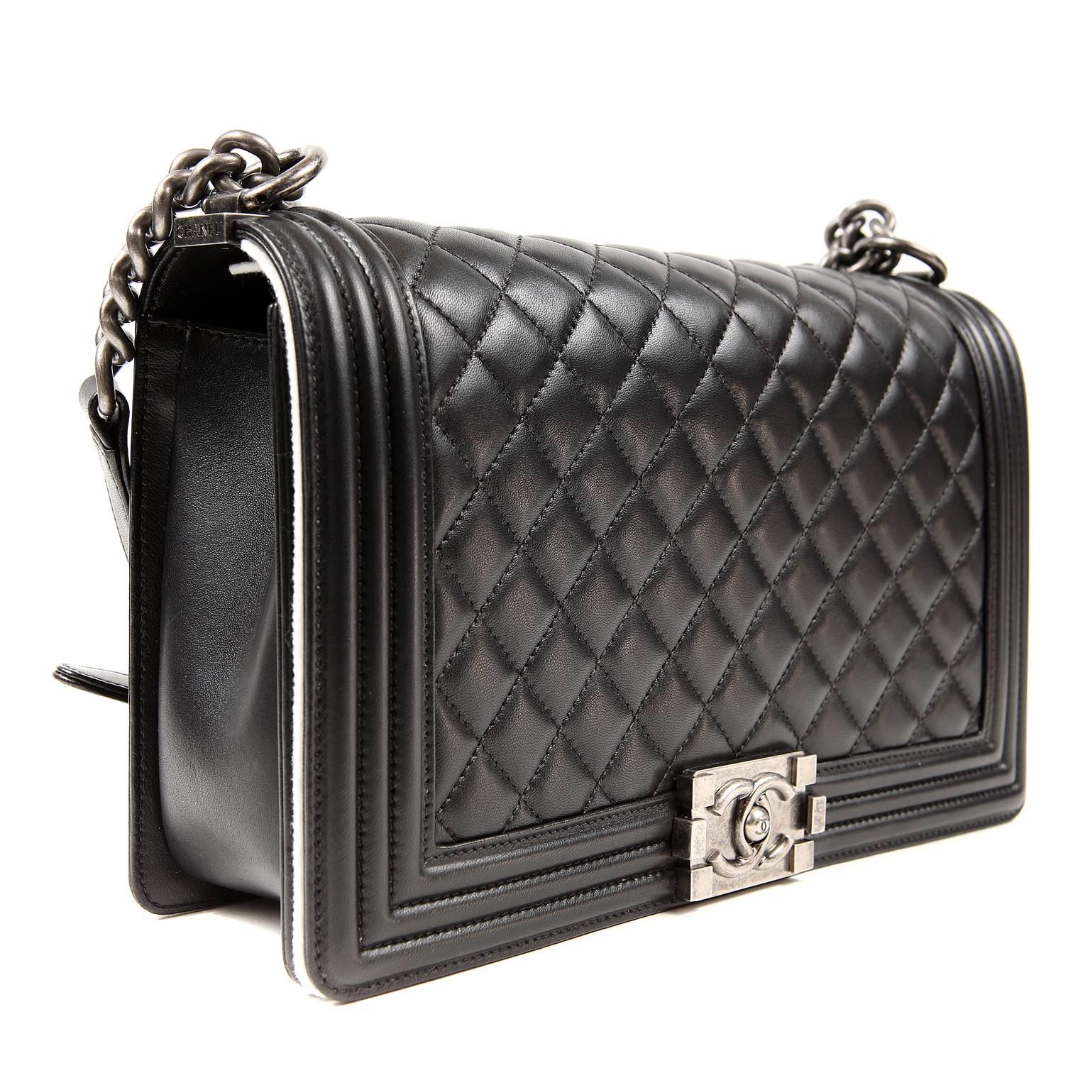 Chanel Black Lambskin  Boy Bag- Large In New Condition For Sale In Malibu, CA