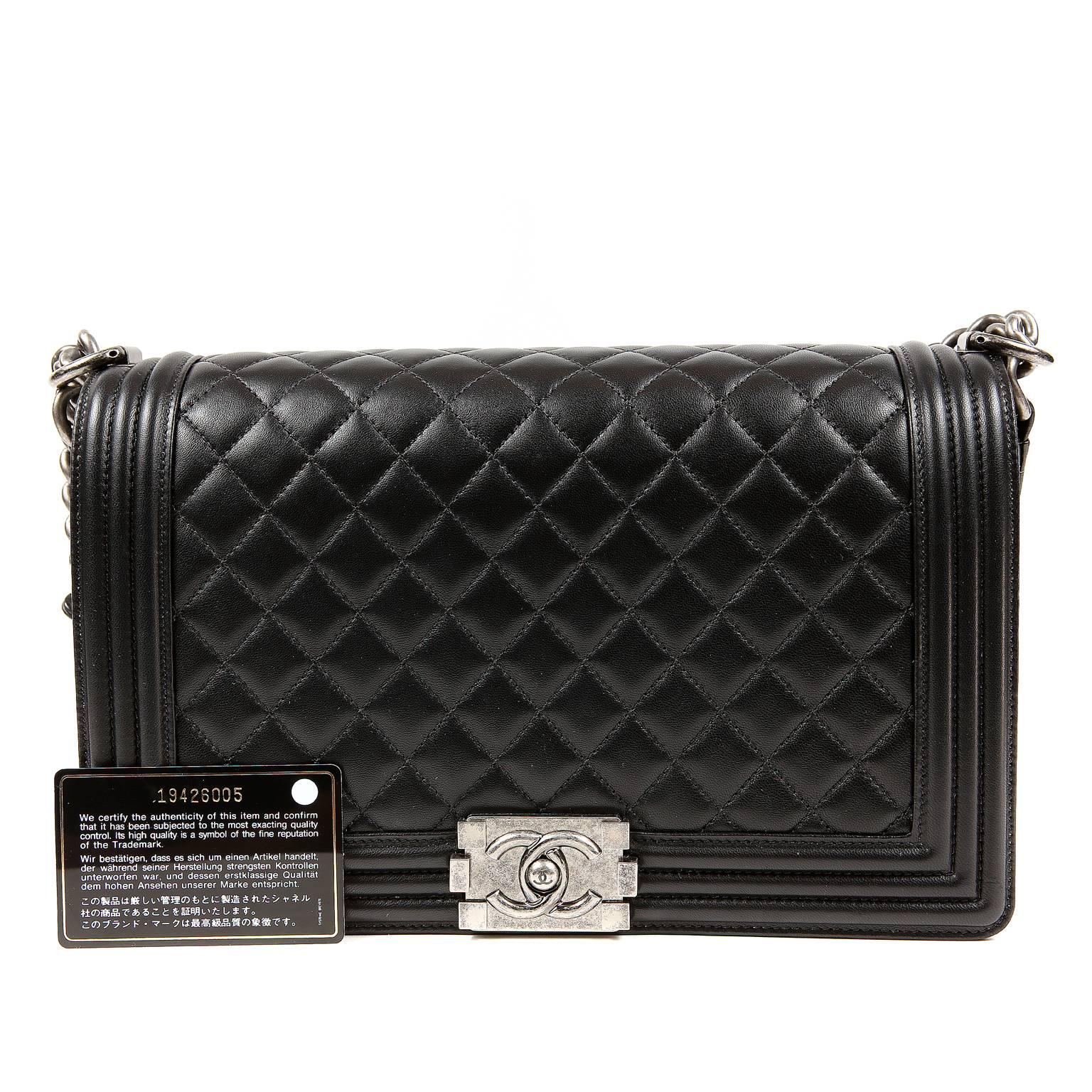 Chanel Black Lambskin  Boy Bag- Large For Sale 6