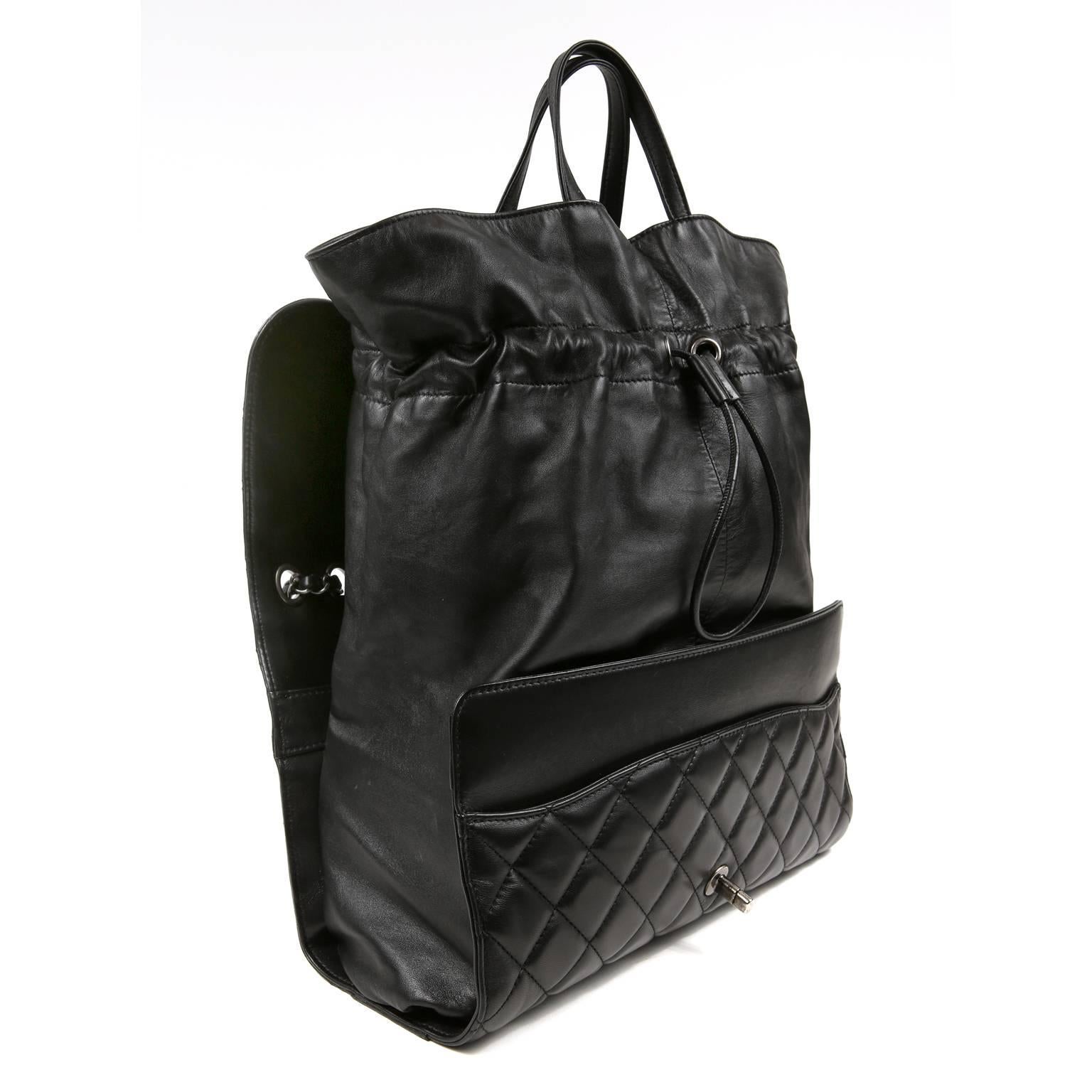 Chanel Classic Supermarket Drawstring Shopping Bag- Black Lambskin 3