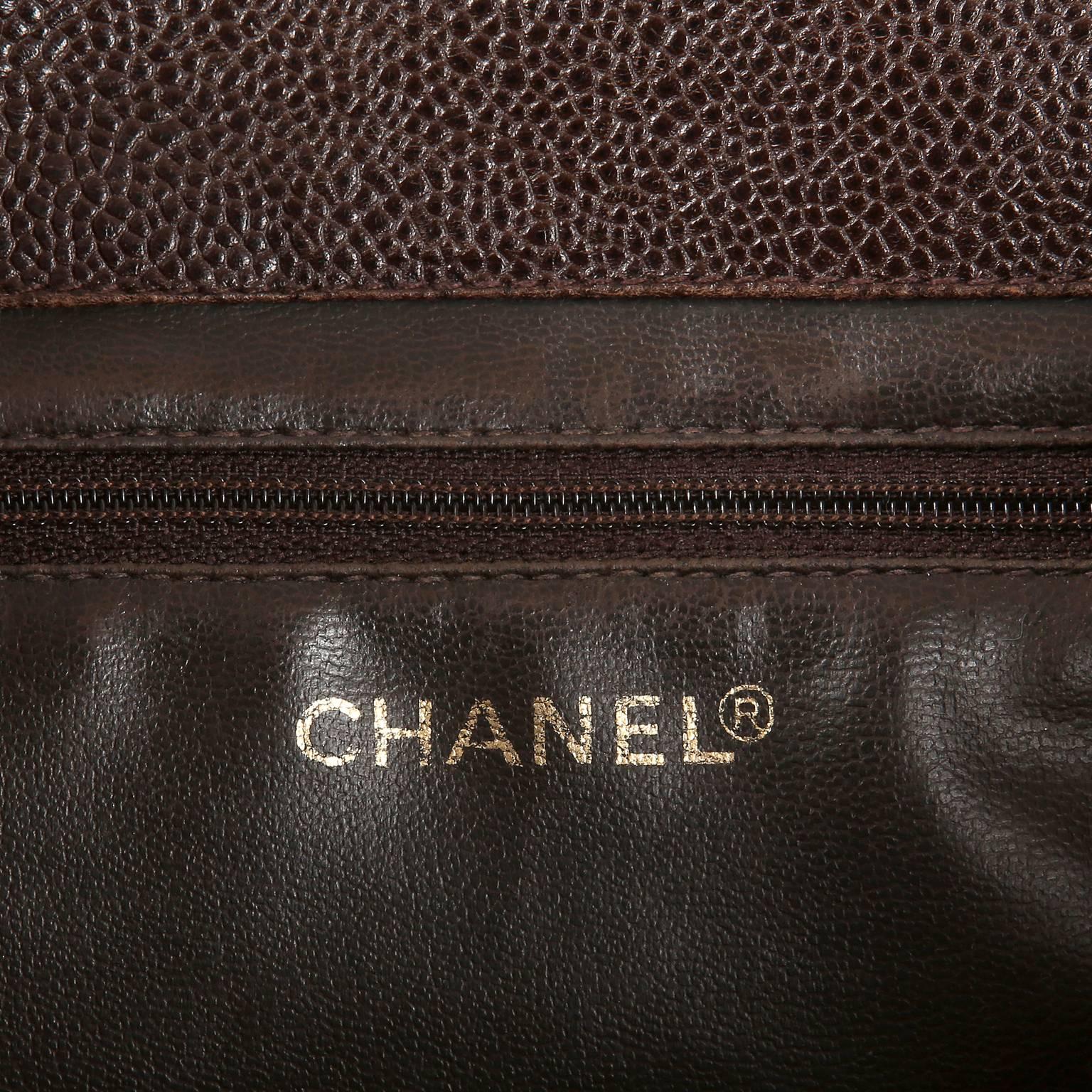 Chanel Brown Caviar Leather Sling Bag In Excellent Condition In Malibu, CA