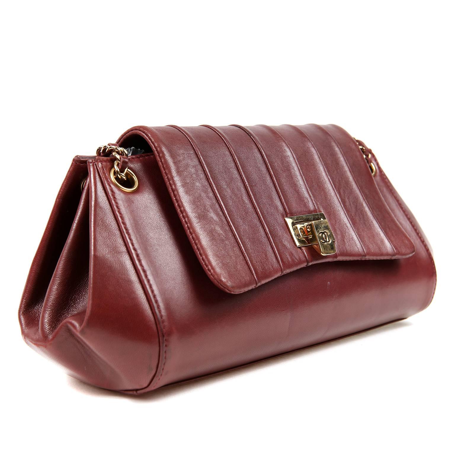 Brown Chanel Burgundy Leather  Accordion Flap Bag For Sale