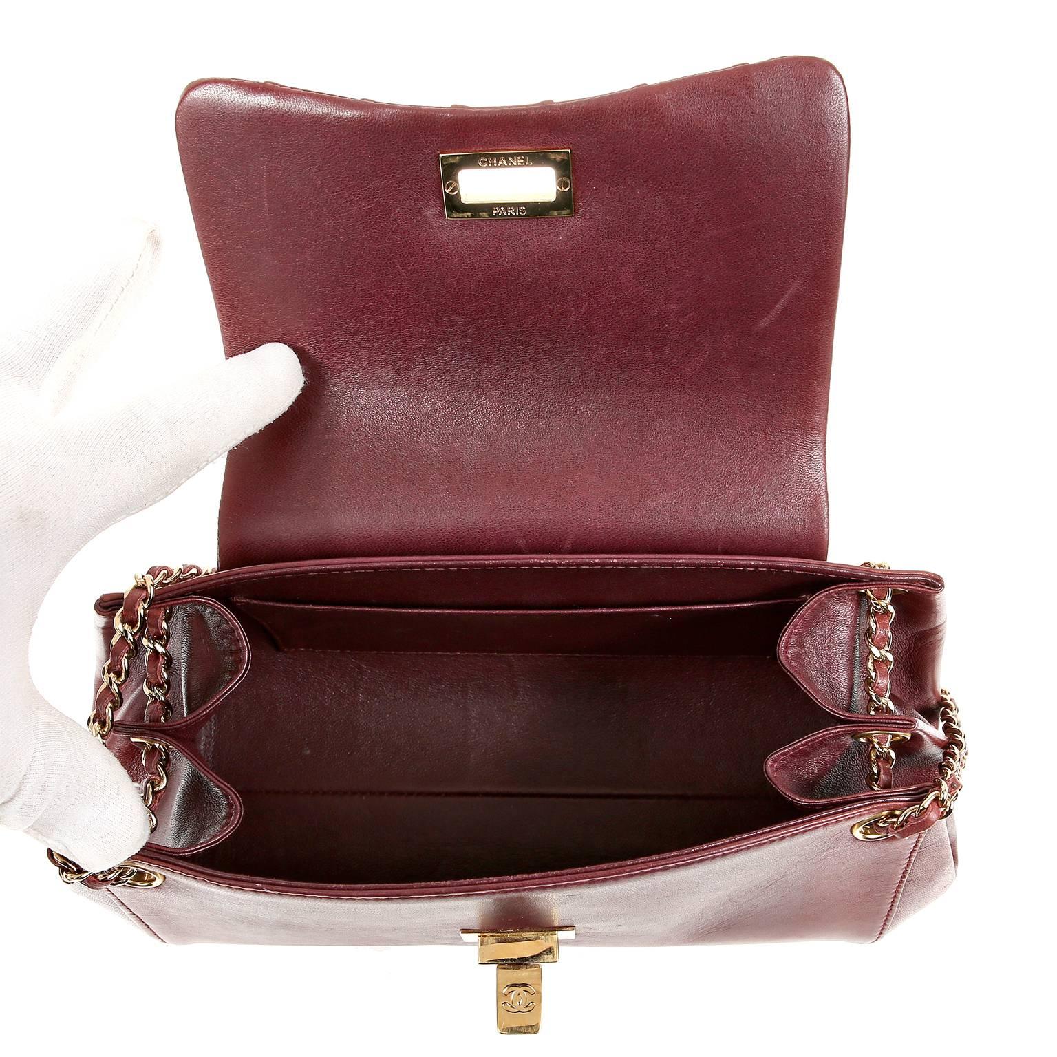 Chanel Burgundy Leather  Accordion Flap Bag For Sale 2