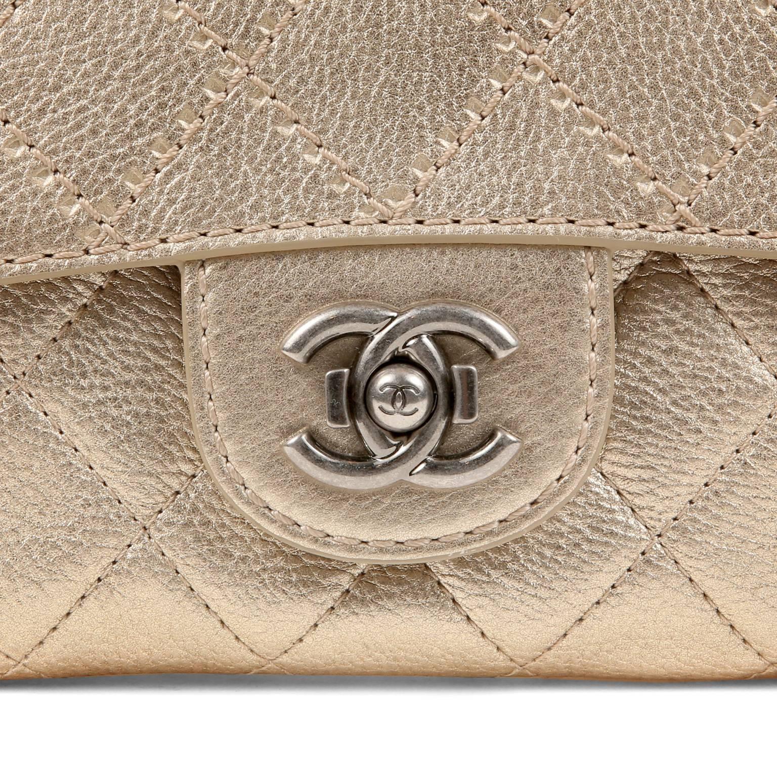 Chanel Metallic Gold Leather Cross Body Clutch Bag 1