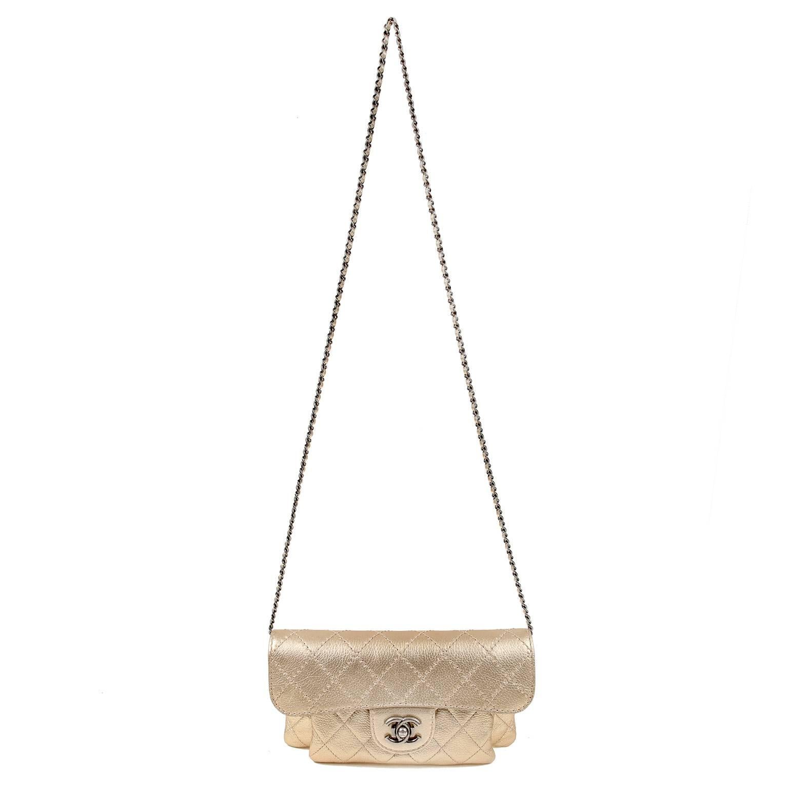 Chanel Metallic Gold Leather Cross Body Clutch Bag 6
