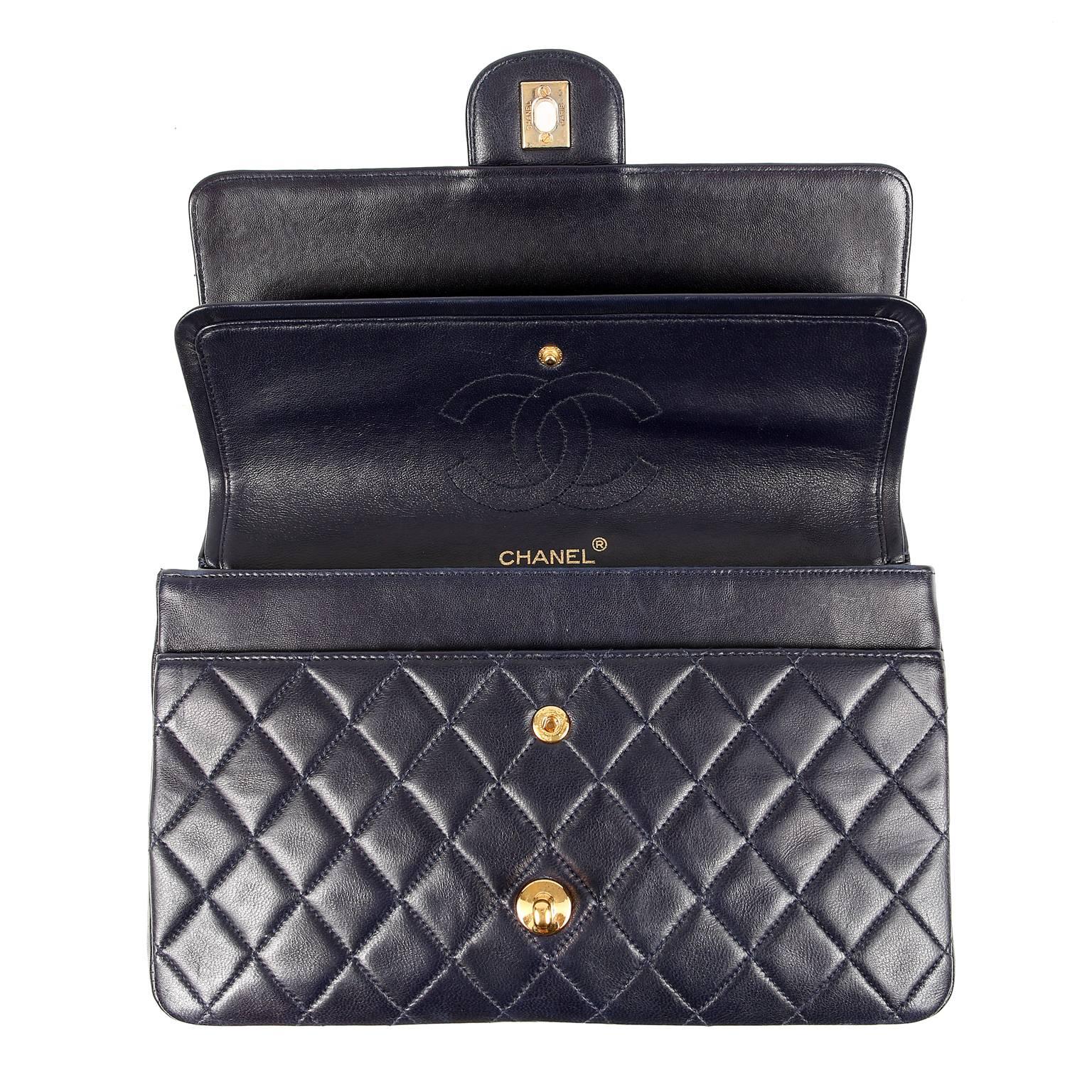 Chanel Navy Lambskin Classic Double Flap Bag- GHW 1