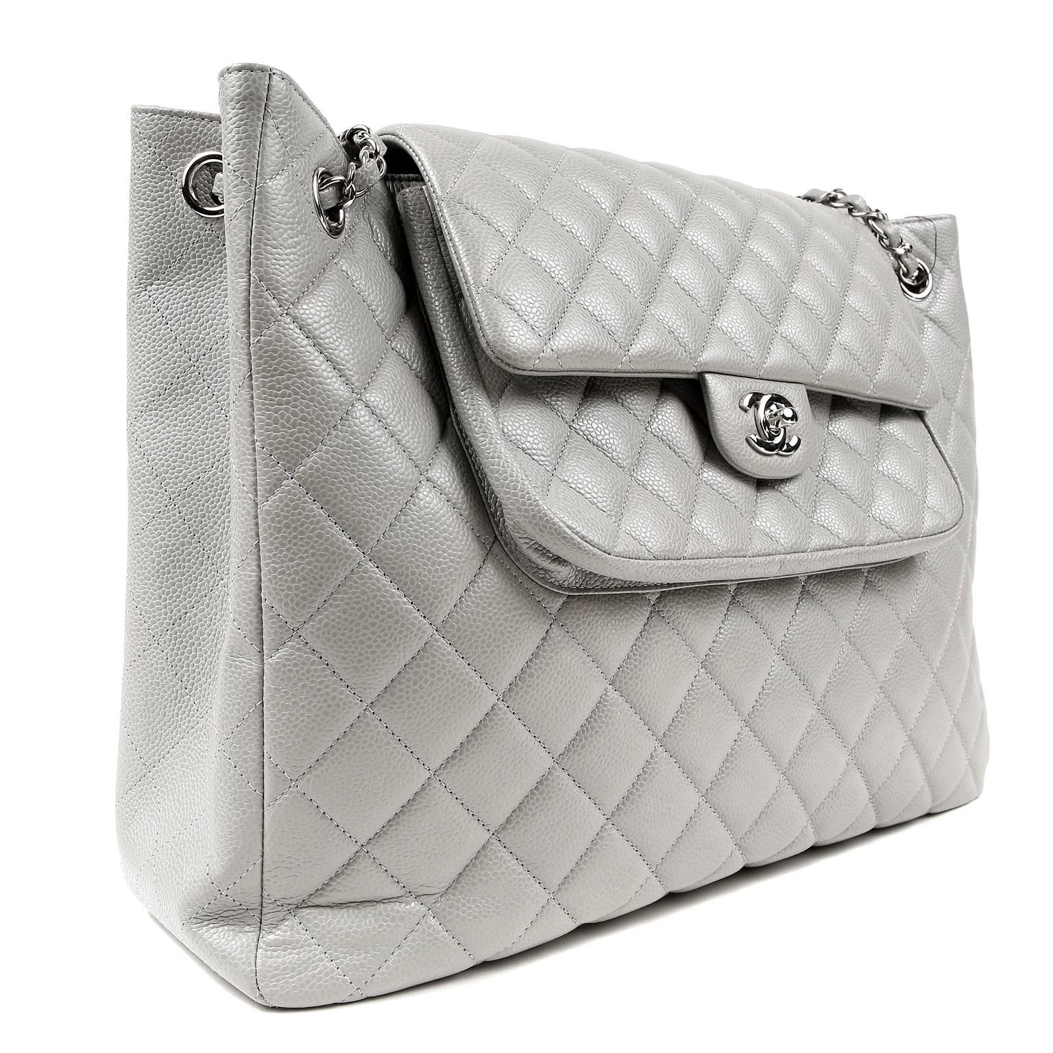 Gray Chanel Grey Caviar Leather Tote Bag