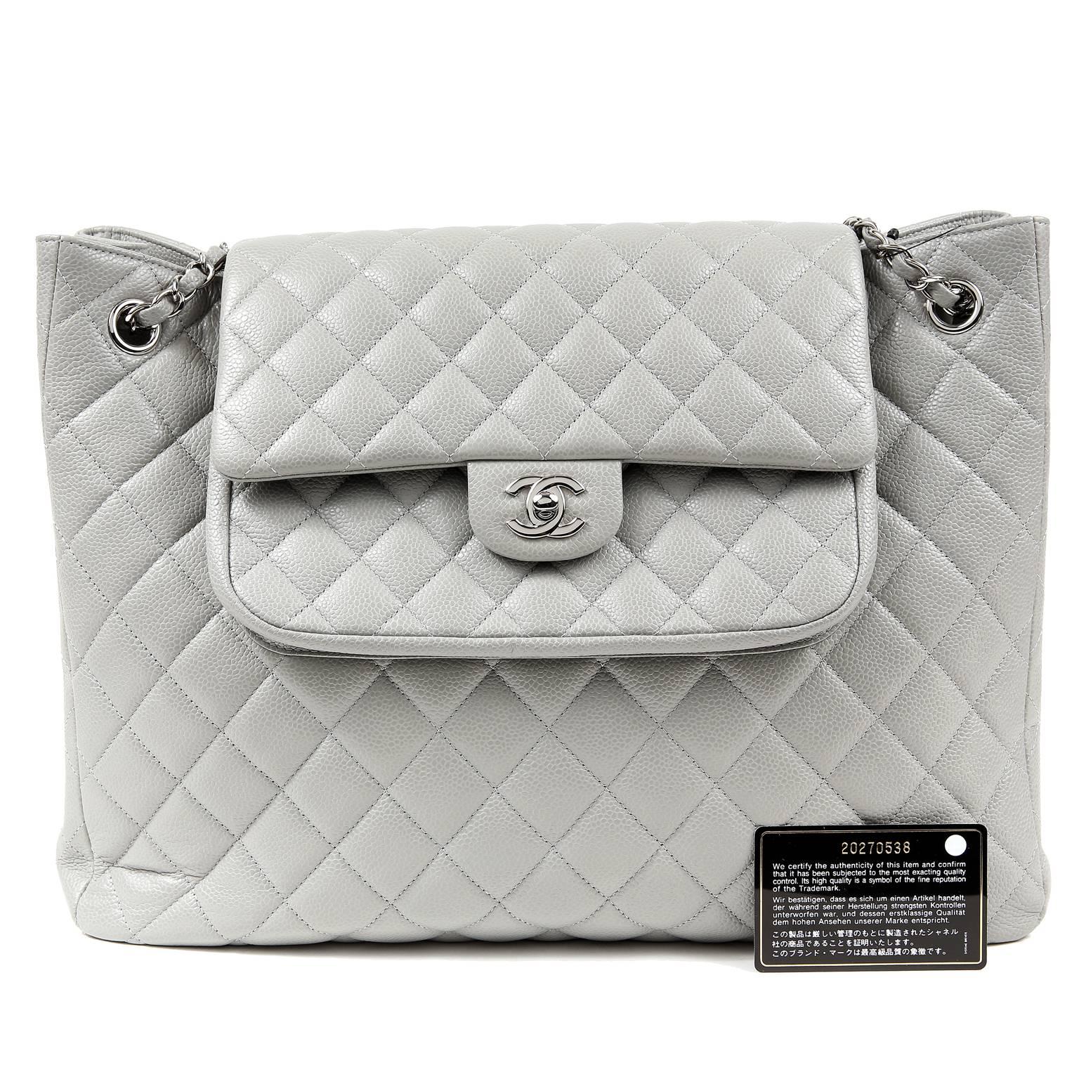 Chanel Grey Caviar Leather Tote Bag 5