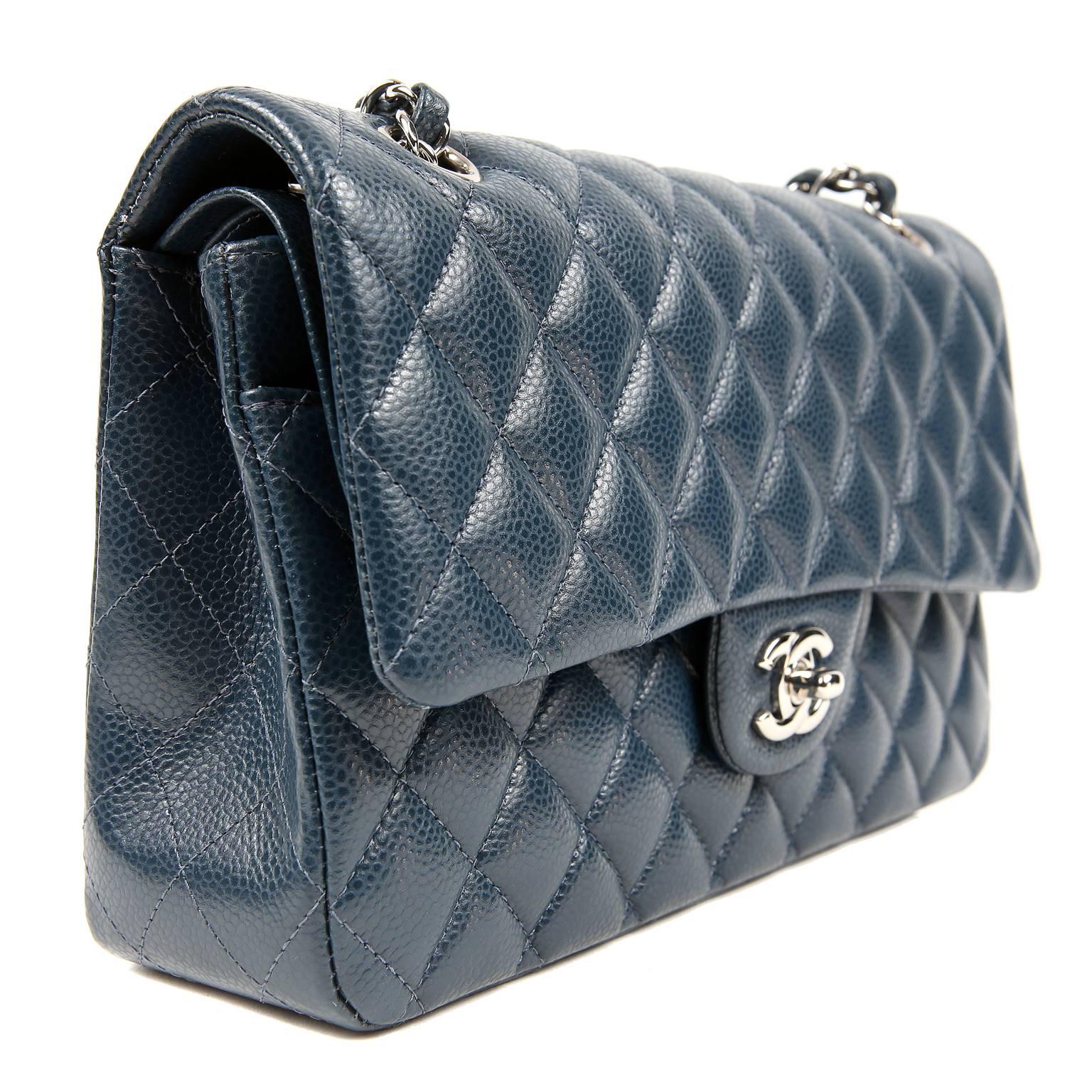 chanel classic navy blue caviar