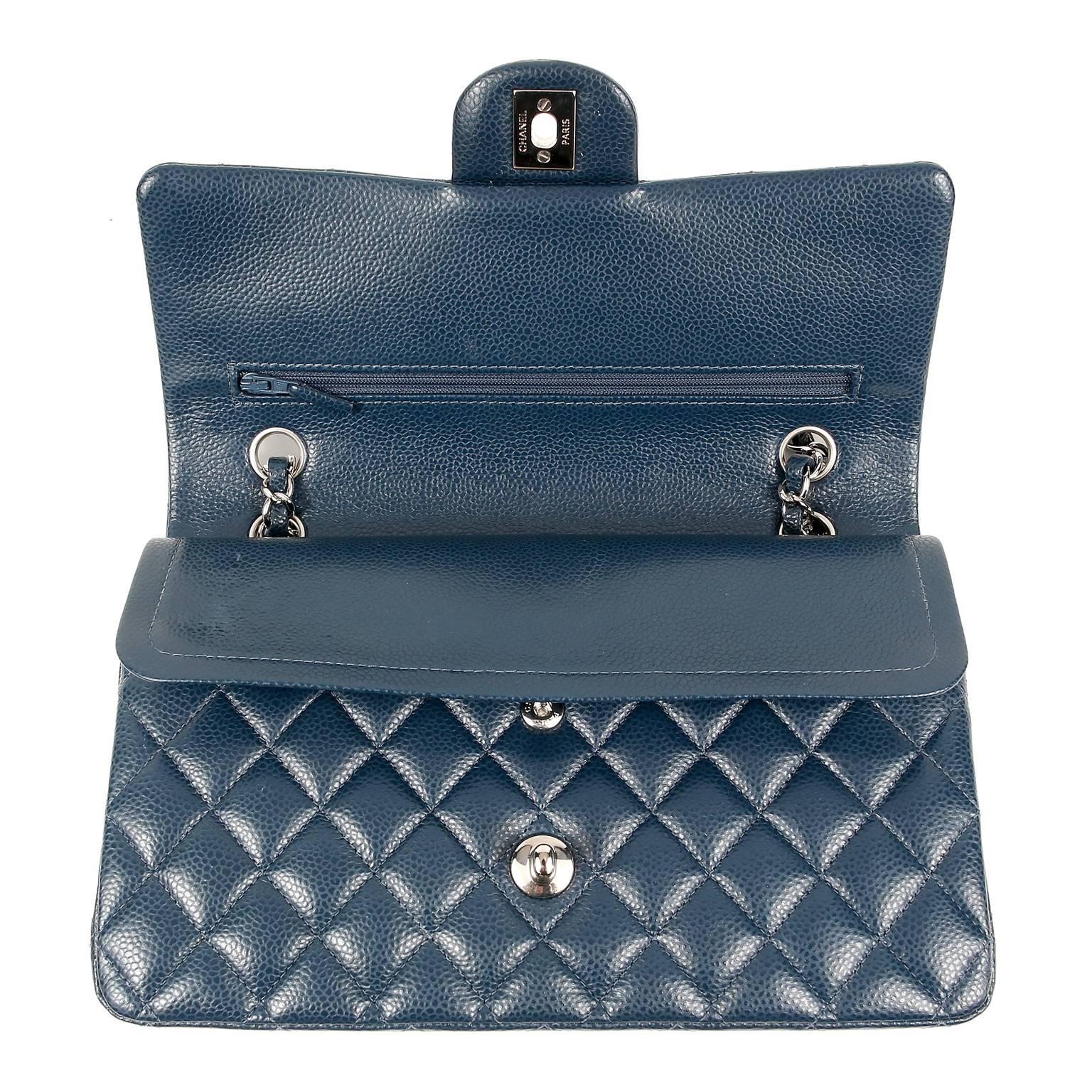 Black Chanel Navy Blue Caviar Classic Double Flap Bag with SHW