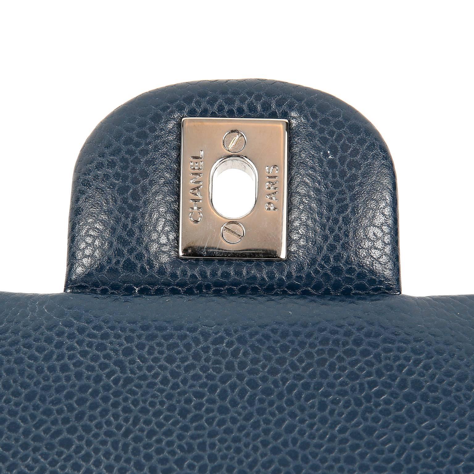 Chanel Navy Blue Caviar Classic Double Flap Bag with SHW 1