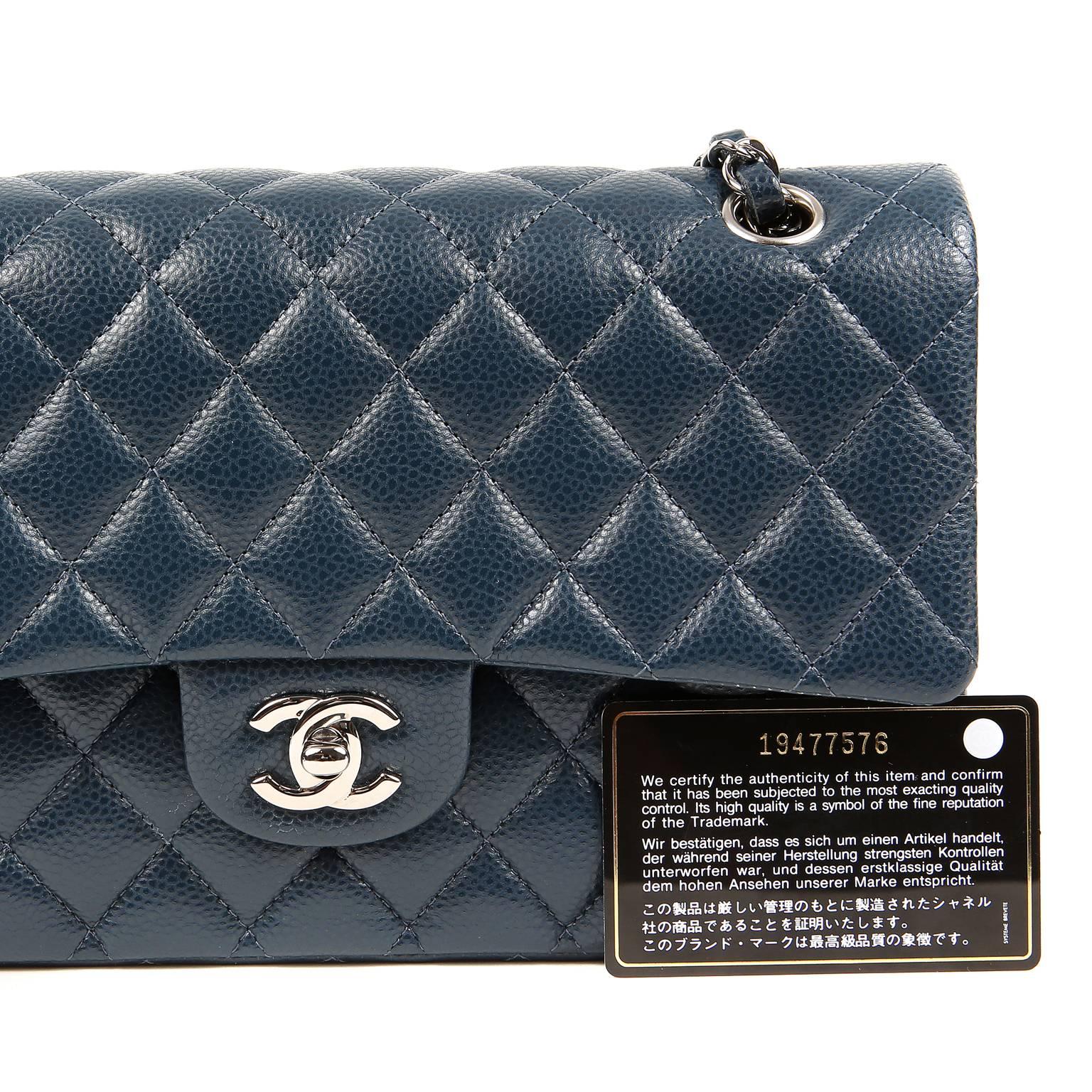 Chanel Navy Blue Caviar Classic Double Flap Bag with SHW 2
