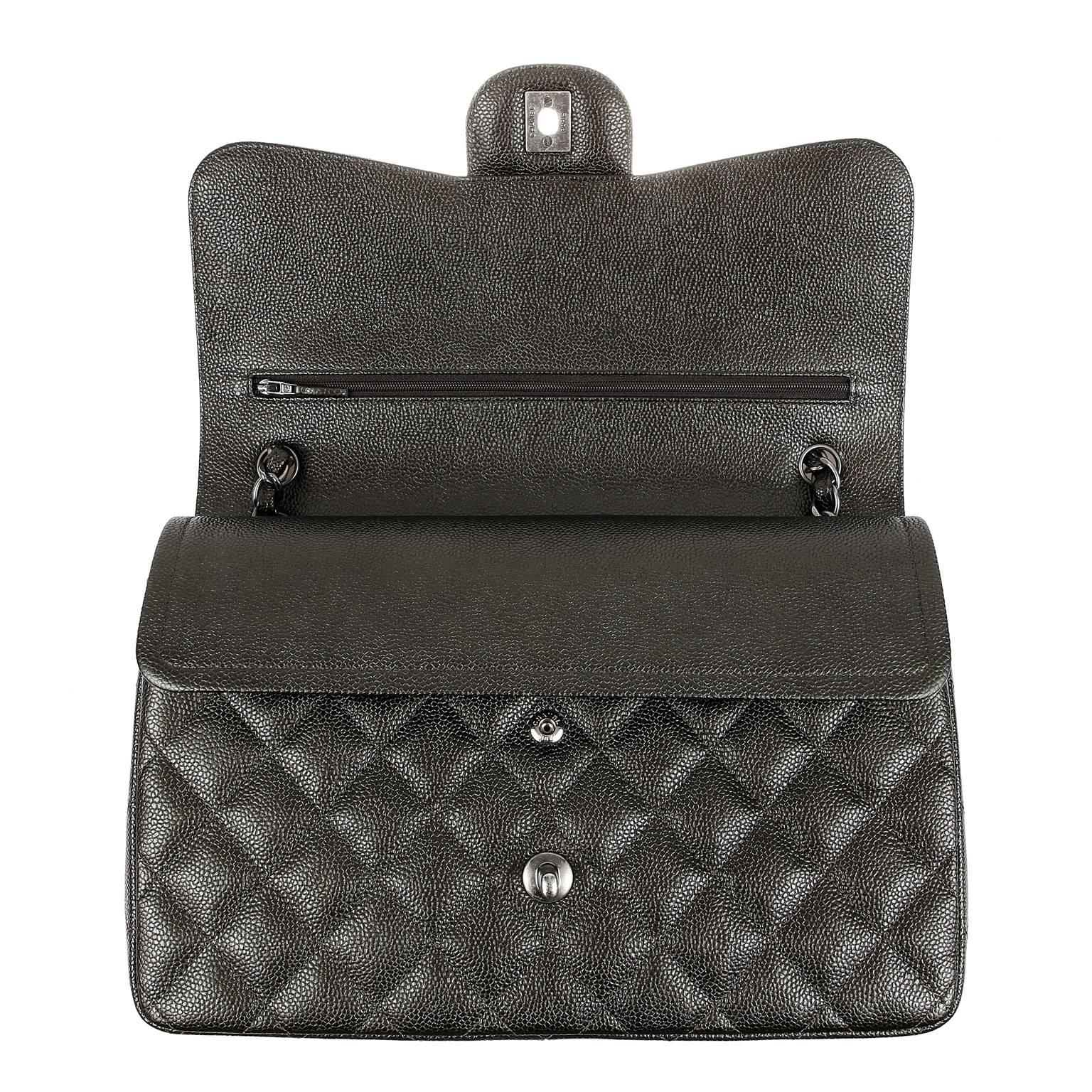 Women's Chanel Graphite Caviar Jumbo Double Flap Classic Bag