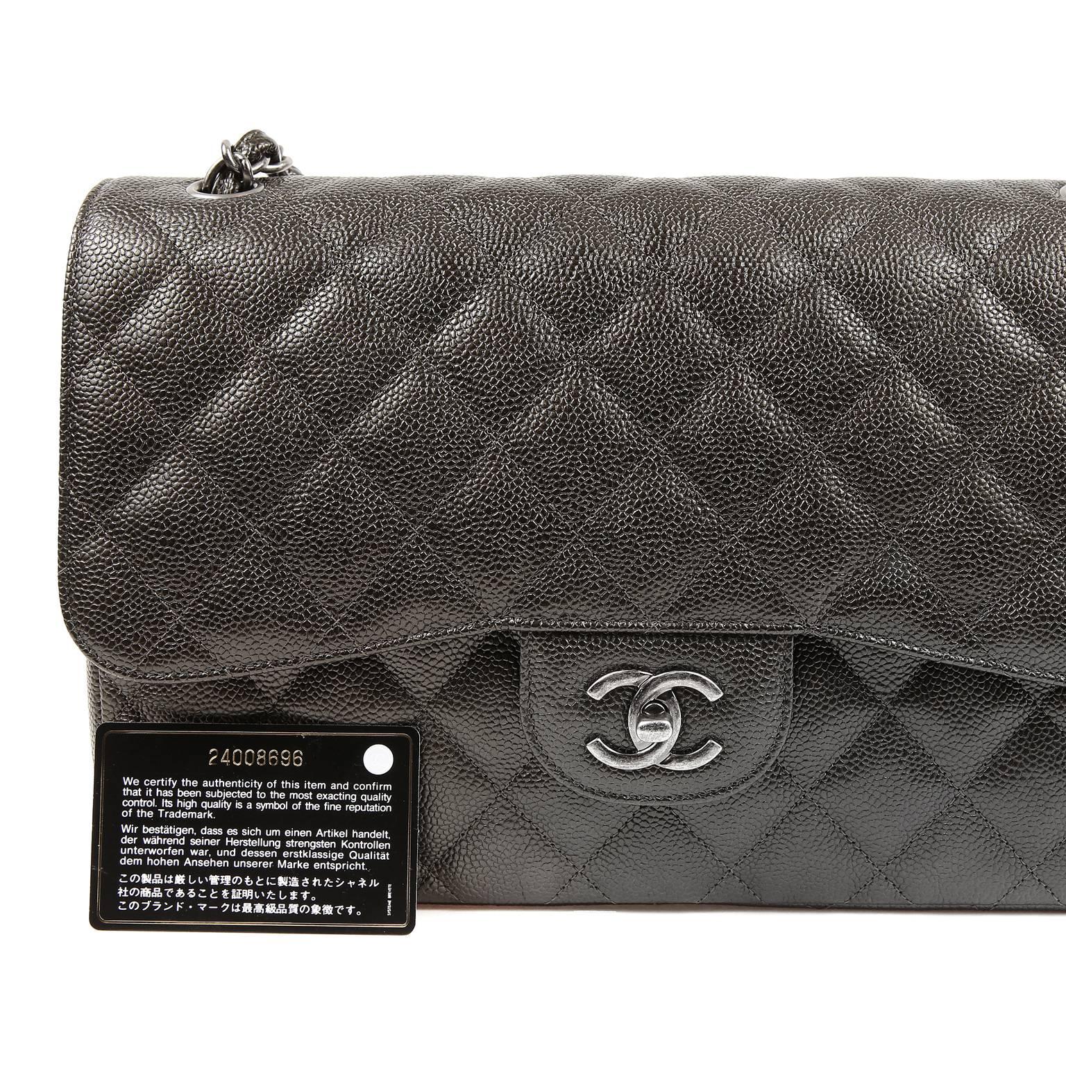 Chanel Graphite Caviar Jumbo Double Flap Classic Bag 4