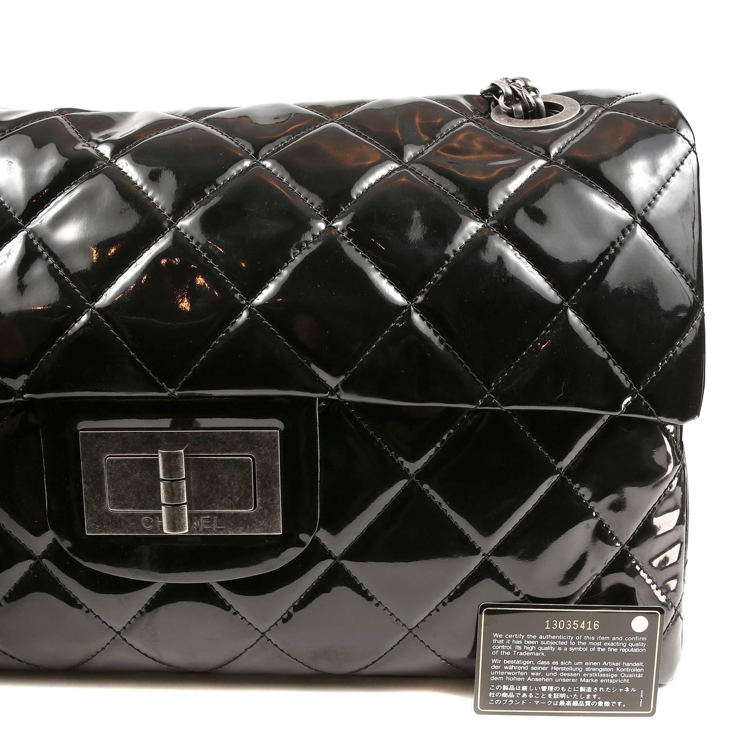 Chanel Black Patent Leather XXL Reissue Bag For Sale 6