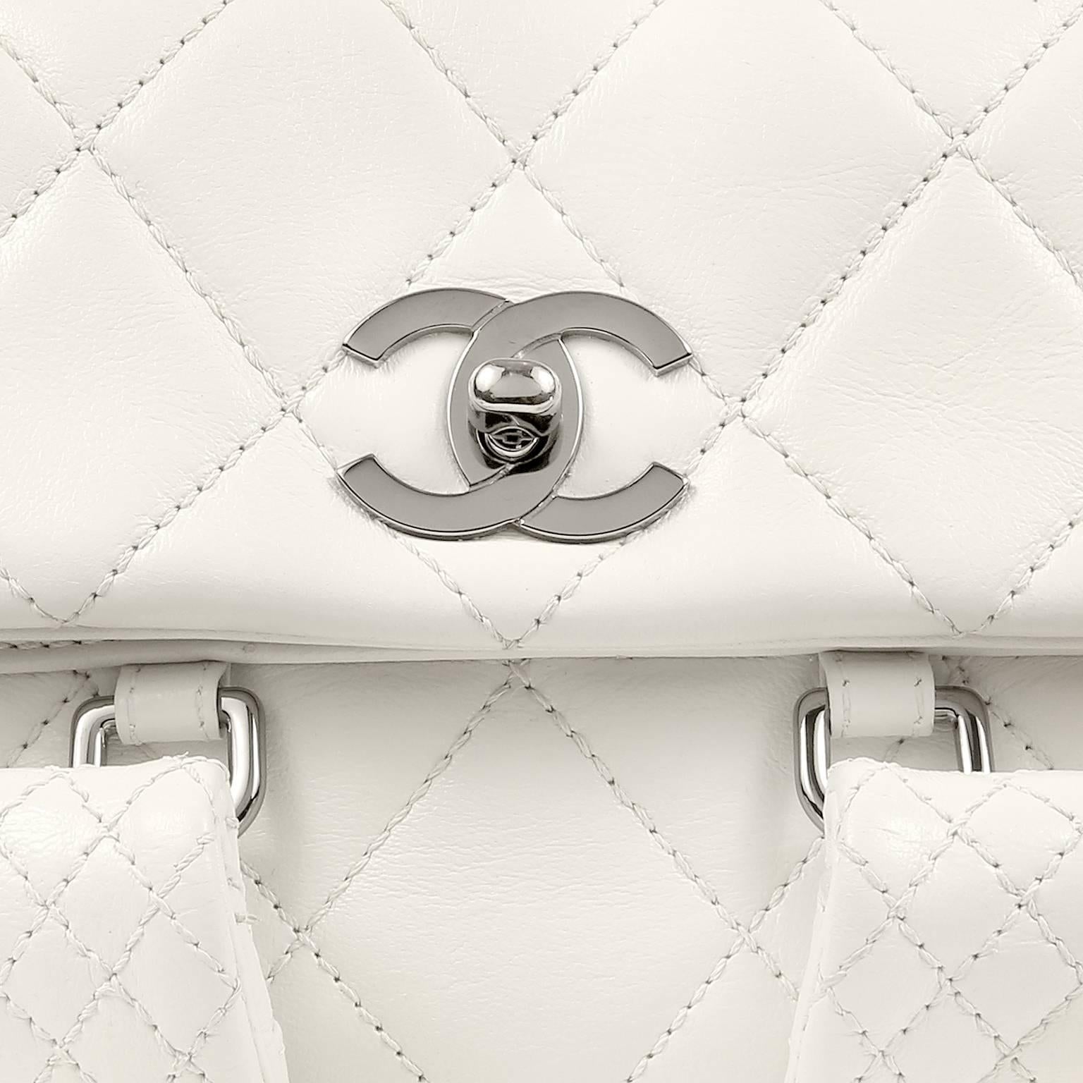 Women's Chanel White Lambskin Two Pocket Day Bag For Sale