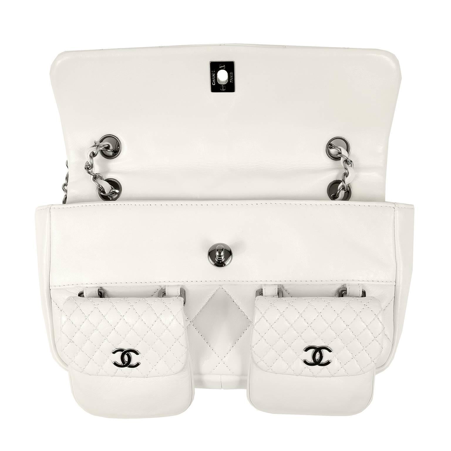 Chanel White Lambskin Two Pocket Day Bag For Sale 1