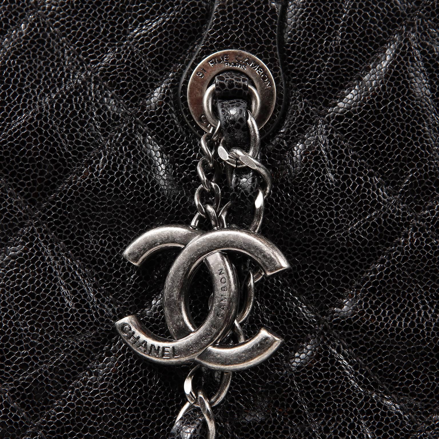 Chanel Black Distressed Caviar Day Bag Tote 1