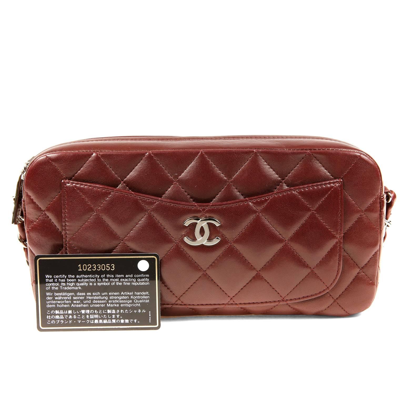 Chanel Burgundy Leather Pocket Camera Bag For Sale 5