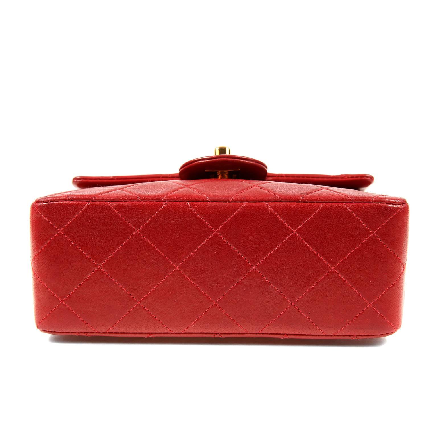 Women's Chanel Red Lambskin Mini Classic Flap bag with GHW