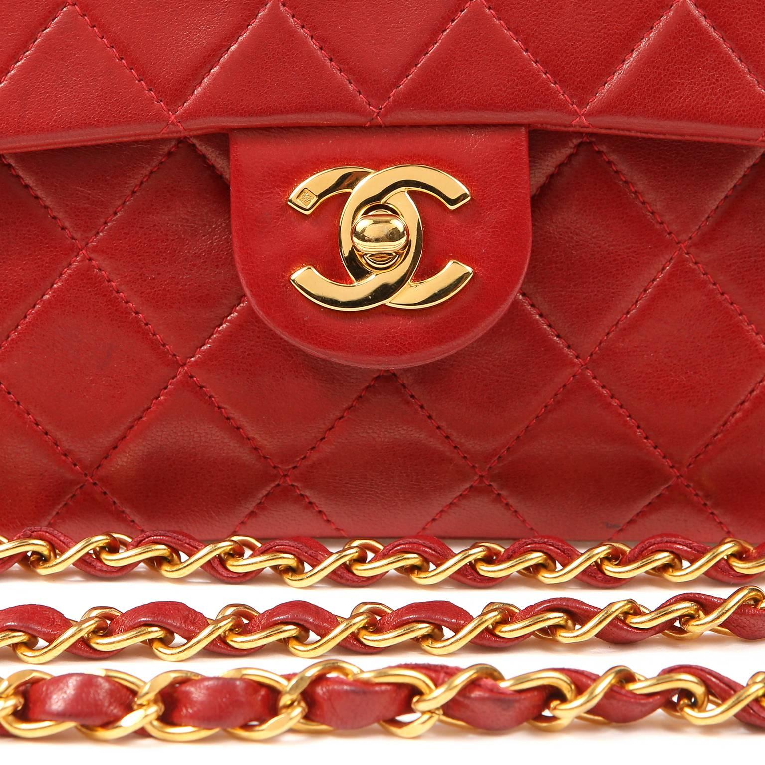 Chanel Red Lambskin Mini Classic Flap bag with GHW 1