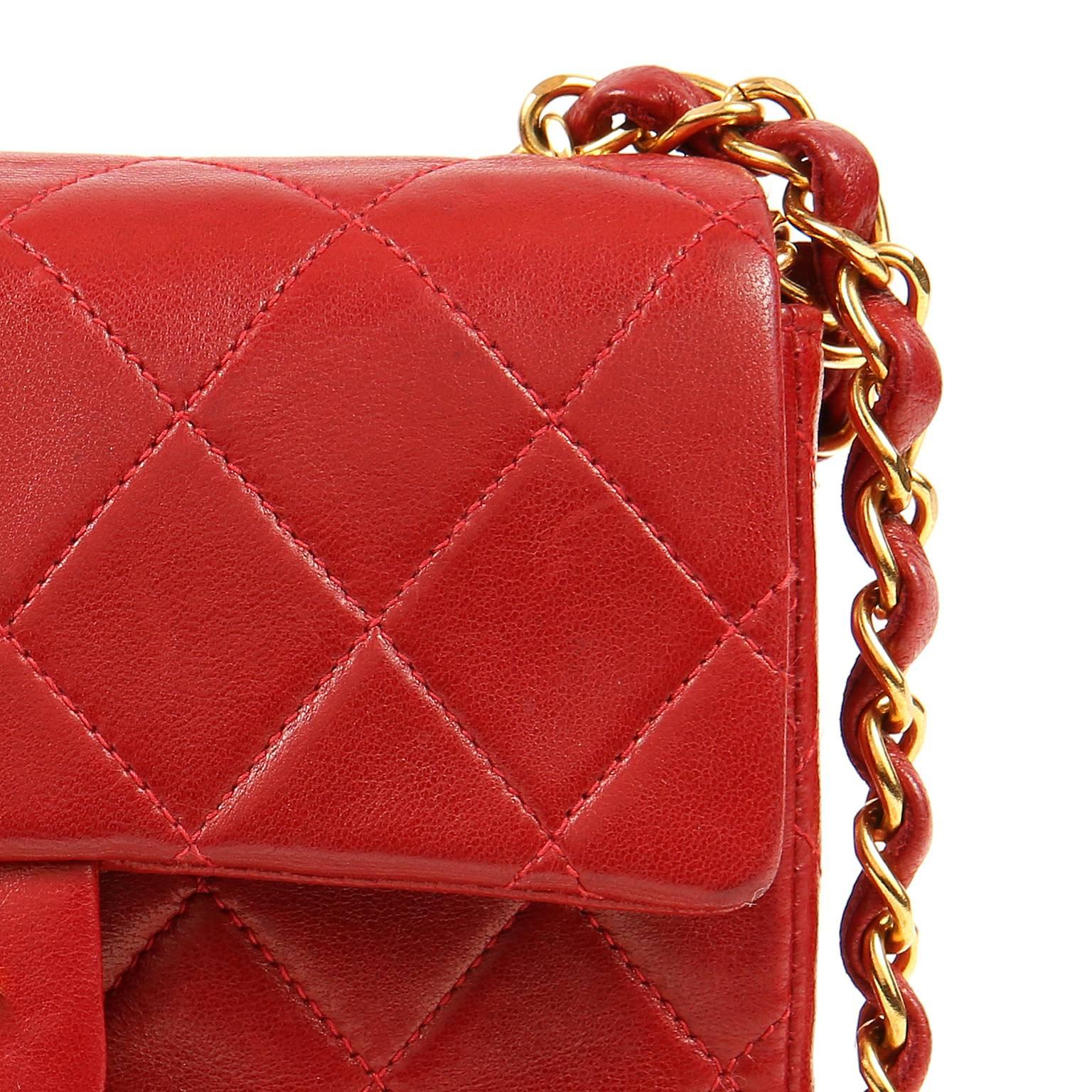 Chanel Red Lambskin Mini Classic Flap bag with GHW 2